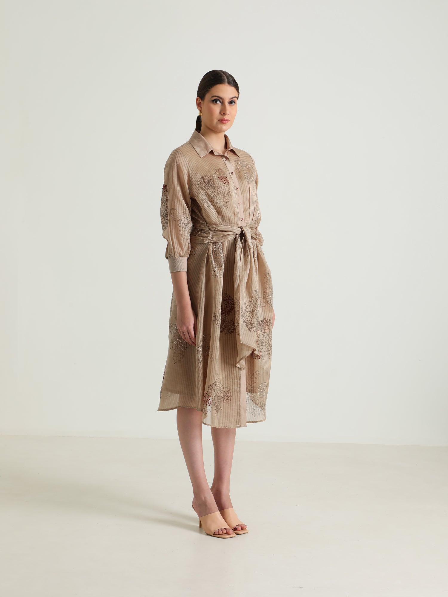 Printed Tie Up Dress with Embroidery