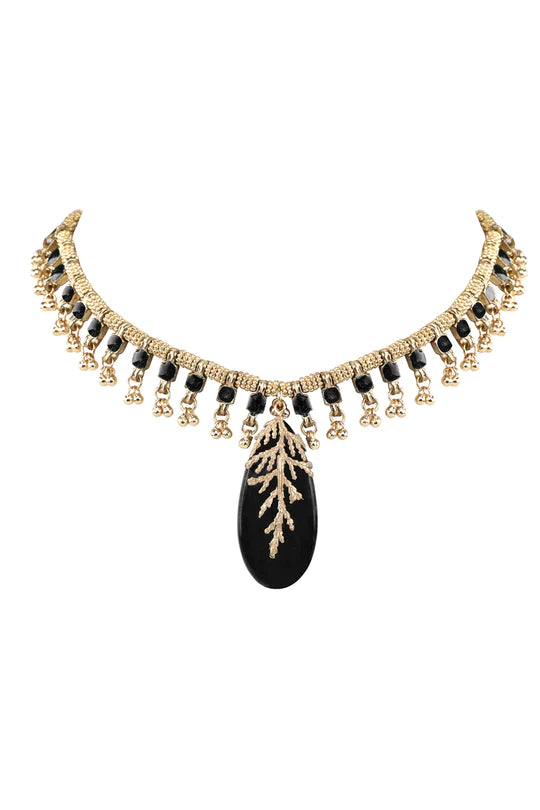 Black Leaf Stone Falak Enamel Choker