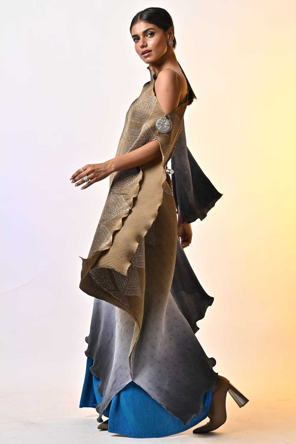 Olive ombre pleated drape