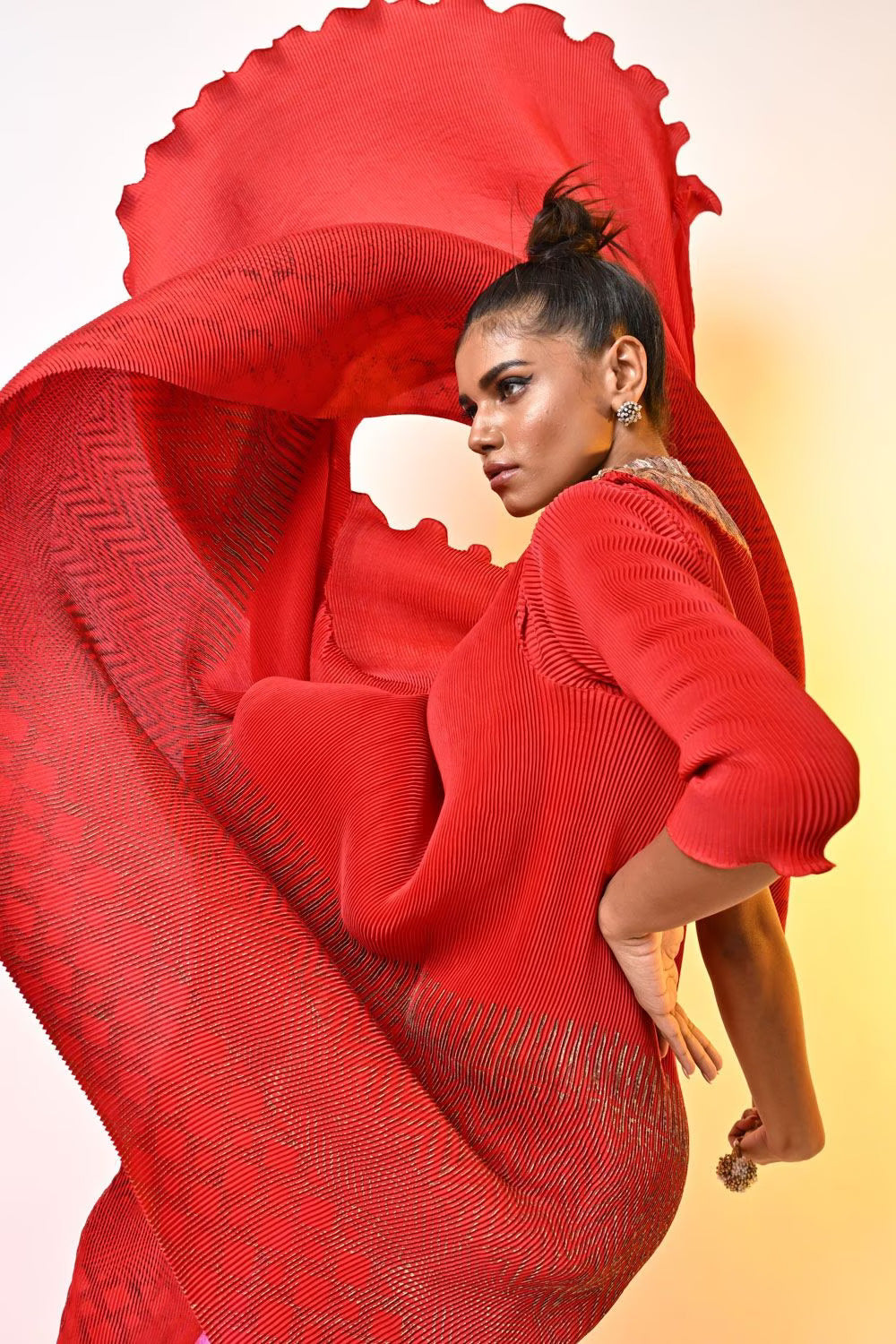 Red zardosi embellished wrap