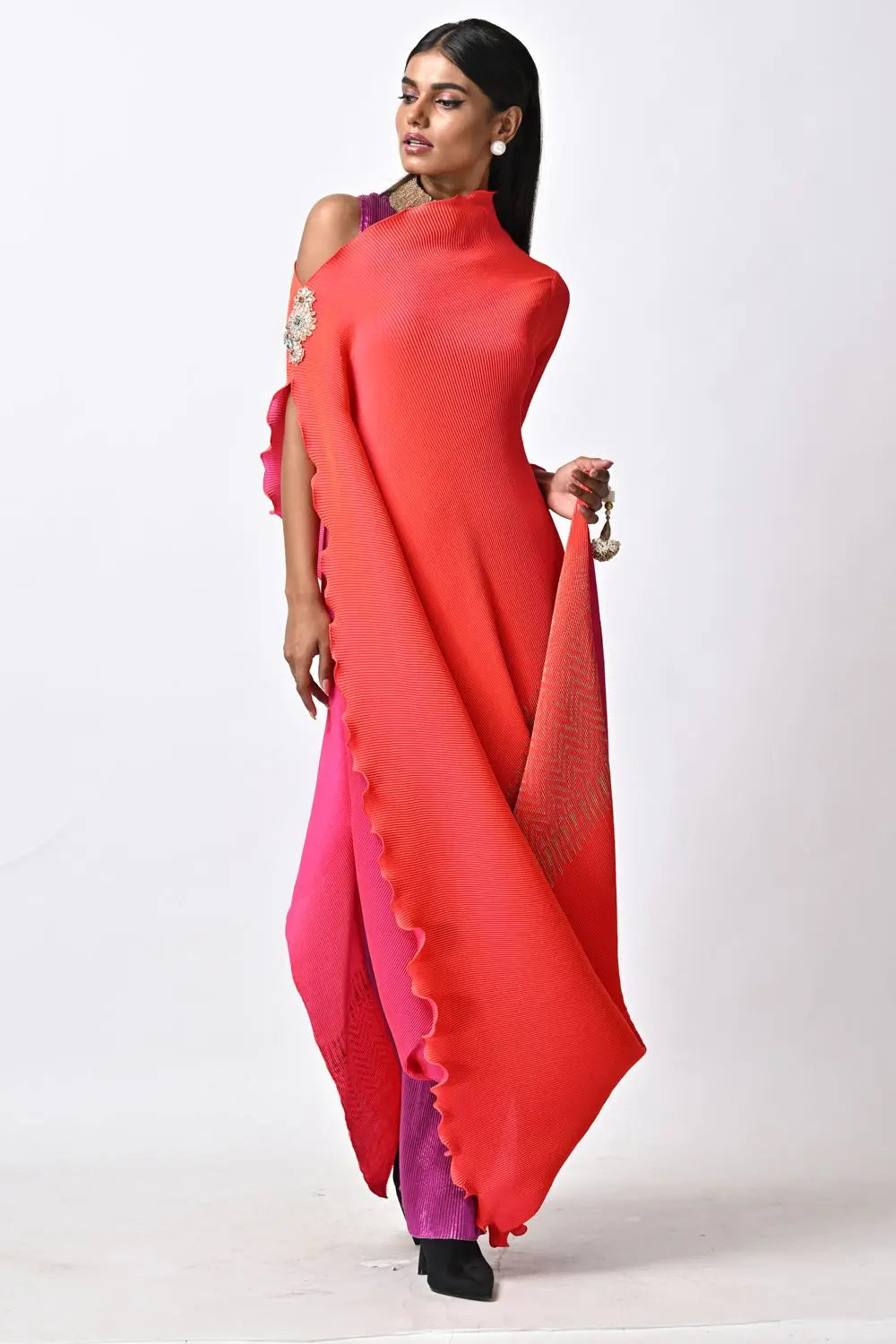 Coral pleated drape