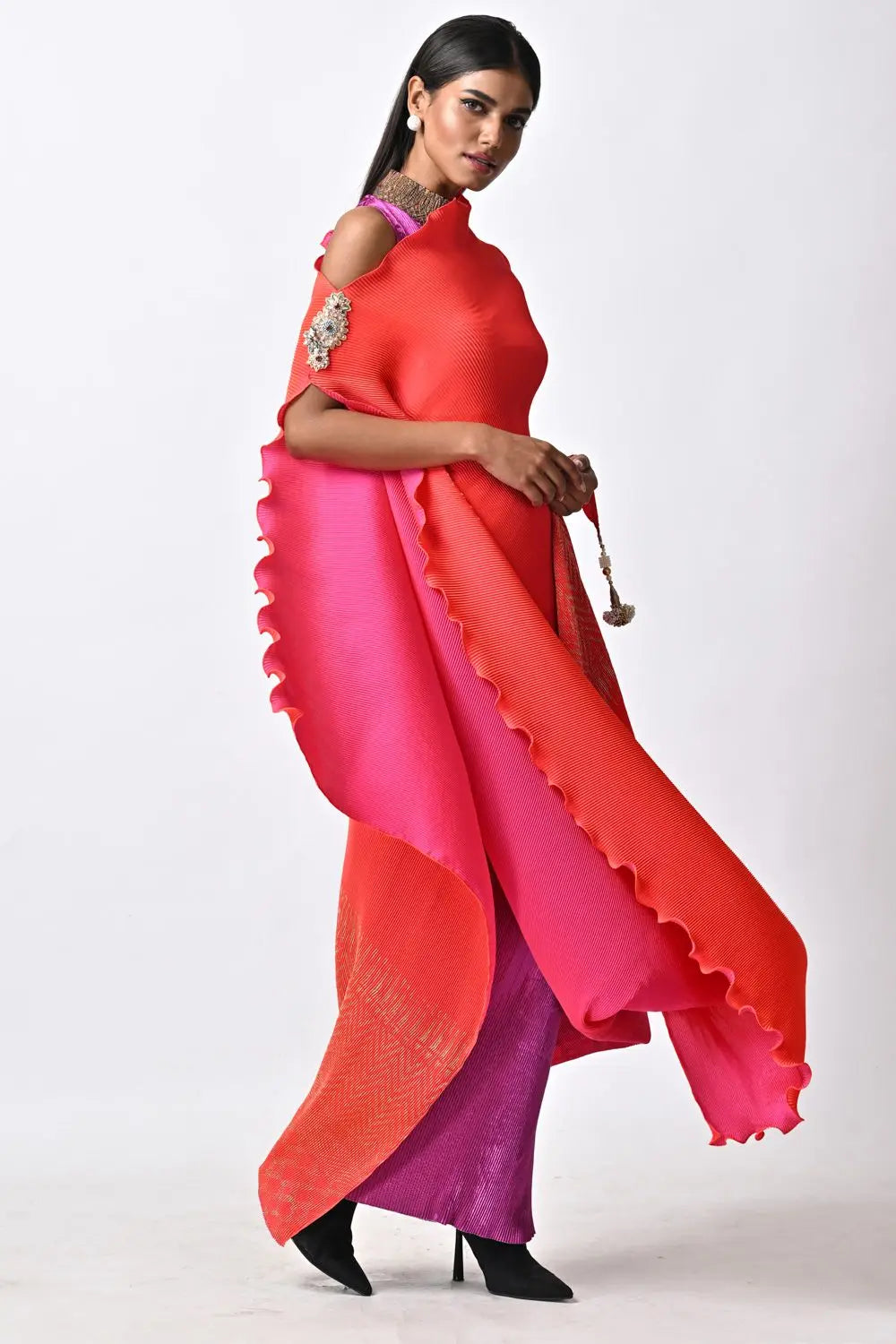 Coral pleated drape