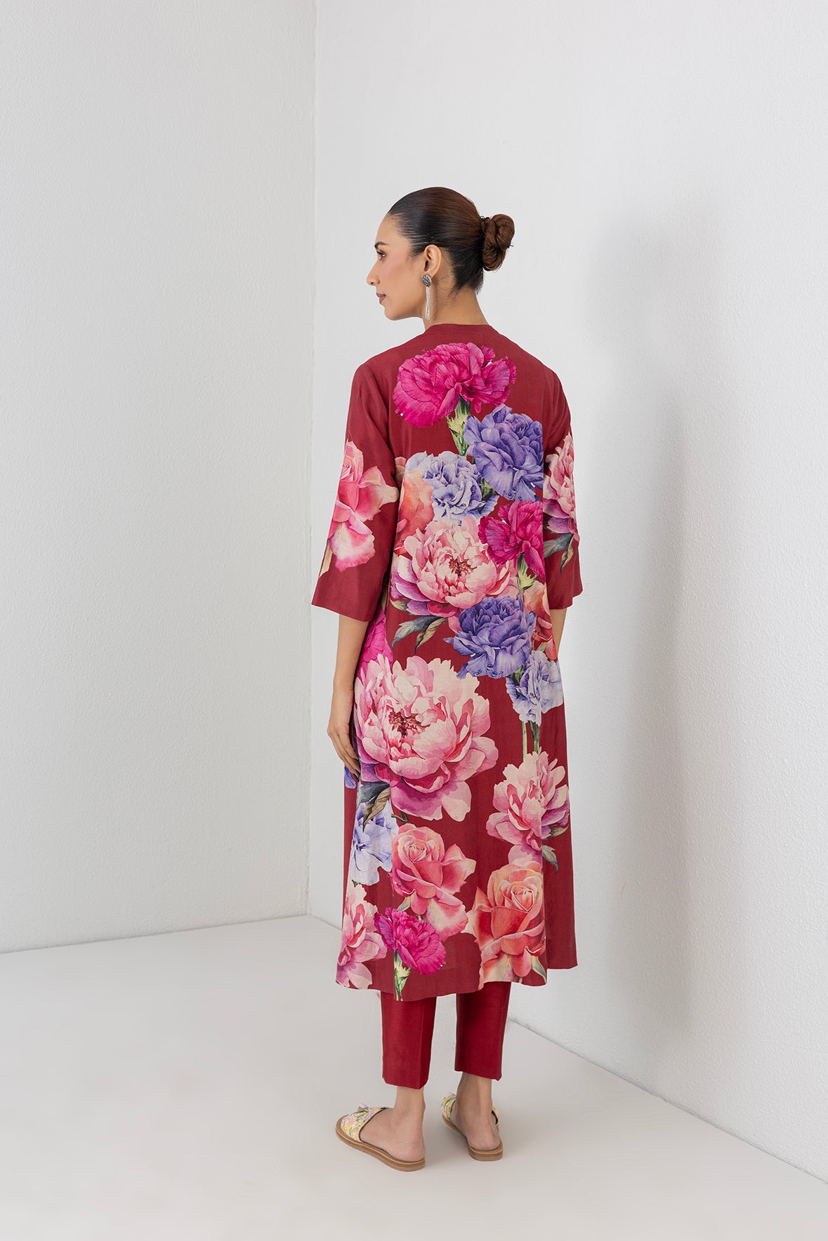 Poppy Blaze Silk Chanderi Floral Printed Tunic