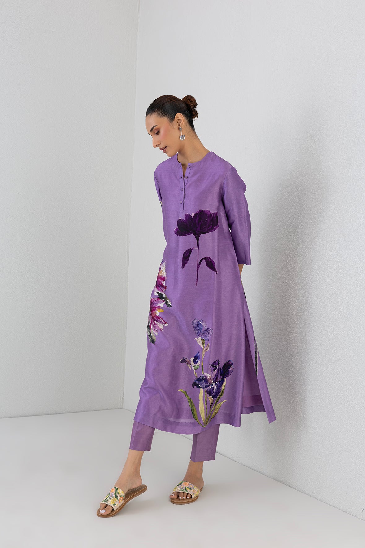 Midnight Plum Dupion Orchid Printed Tunic