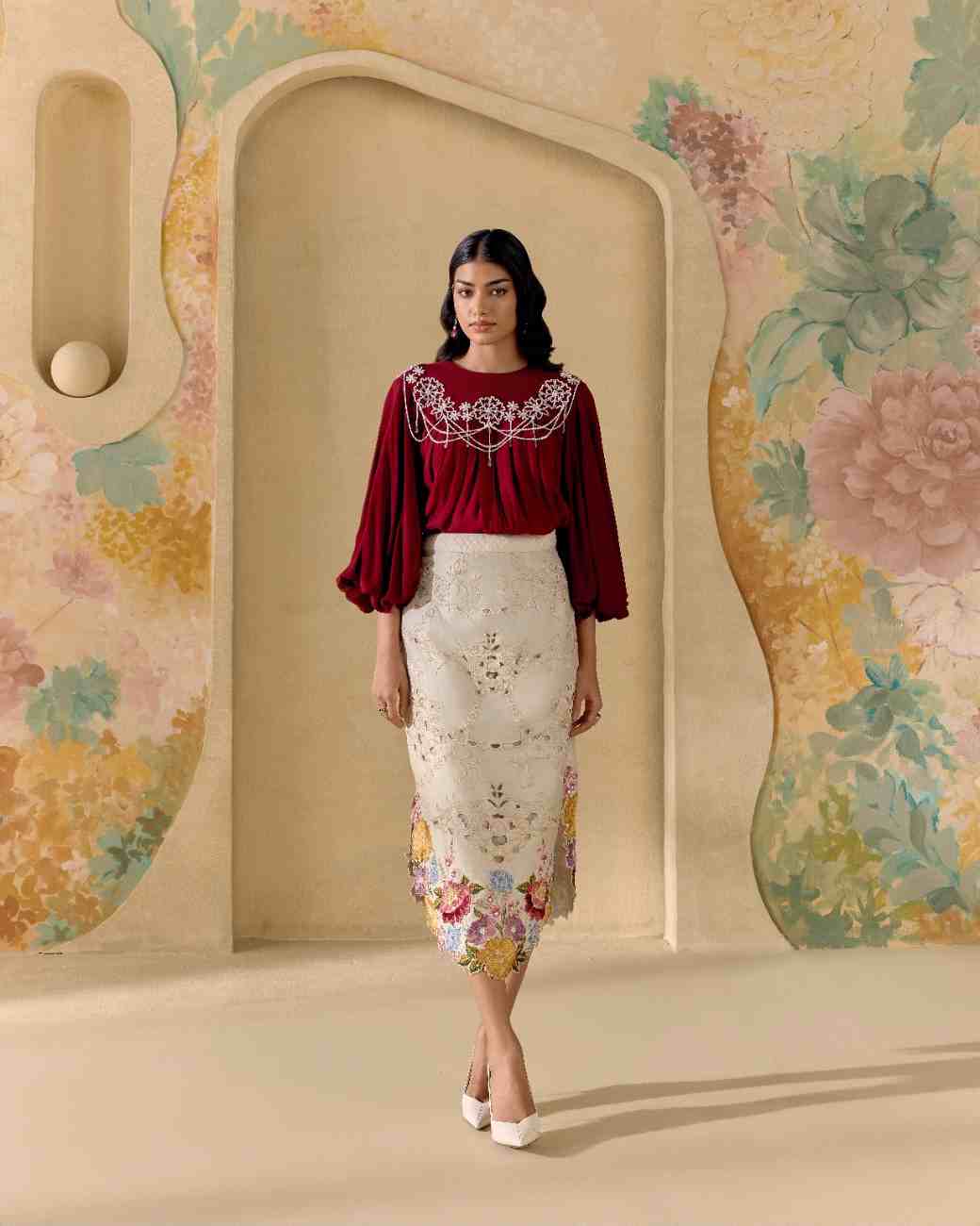 Ruby Contrast Beadwork Top