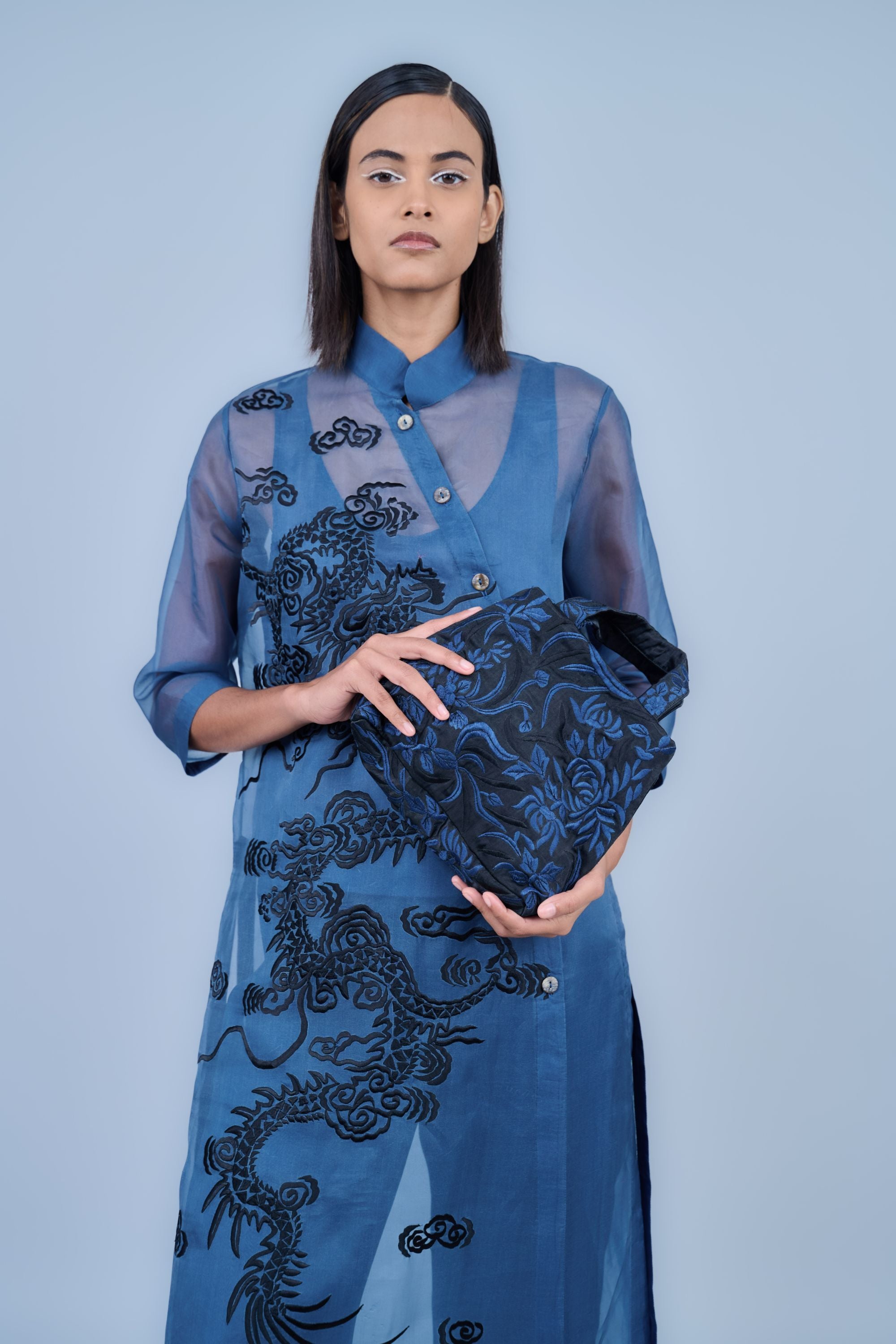 Space Blk Silk Organza Kurta