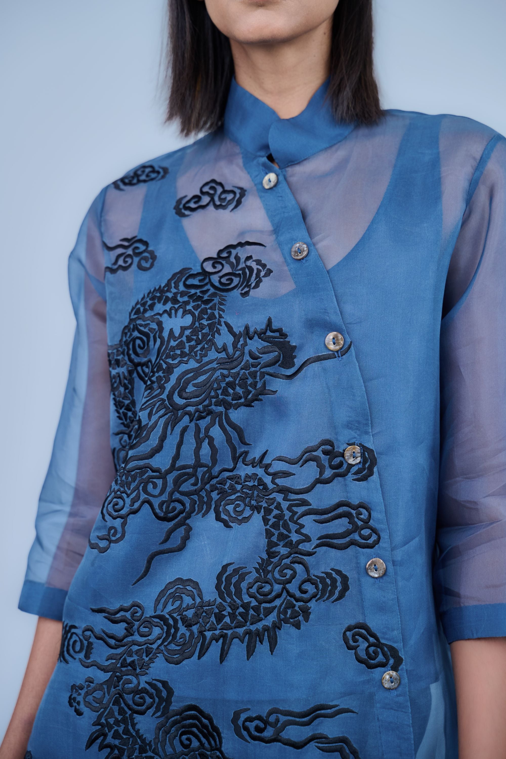 Space Blk Silk Organza Kurta