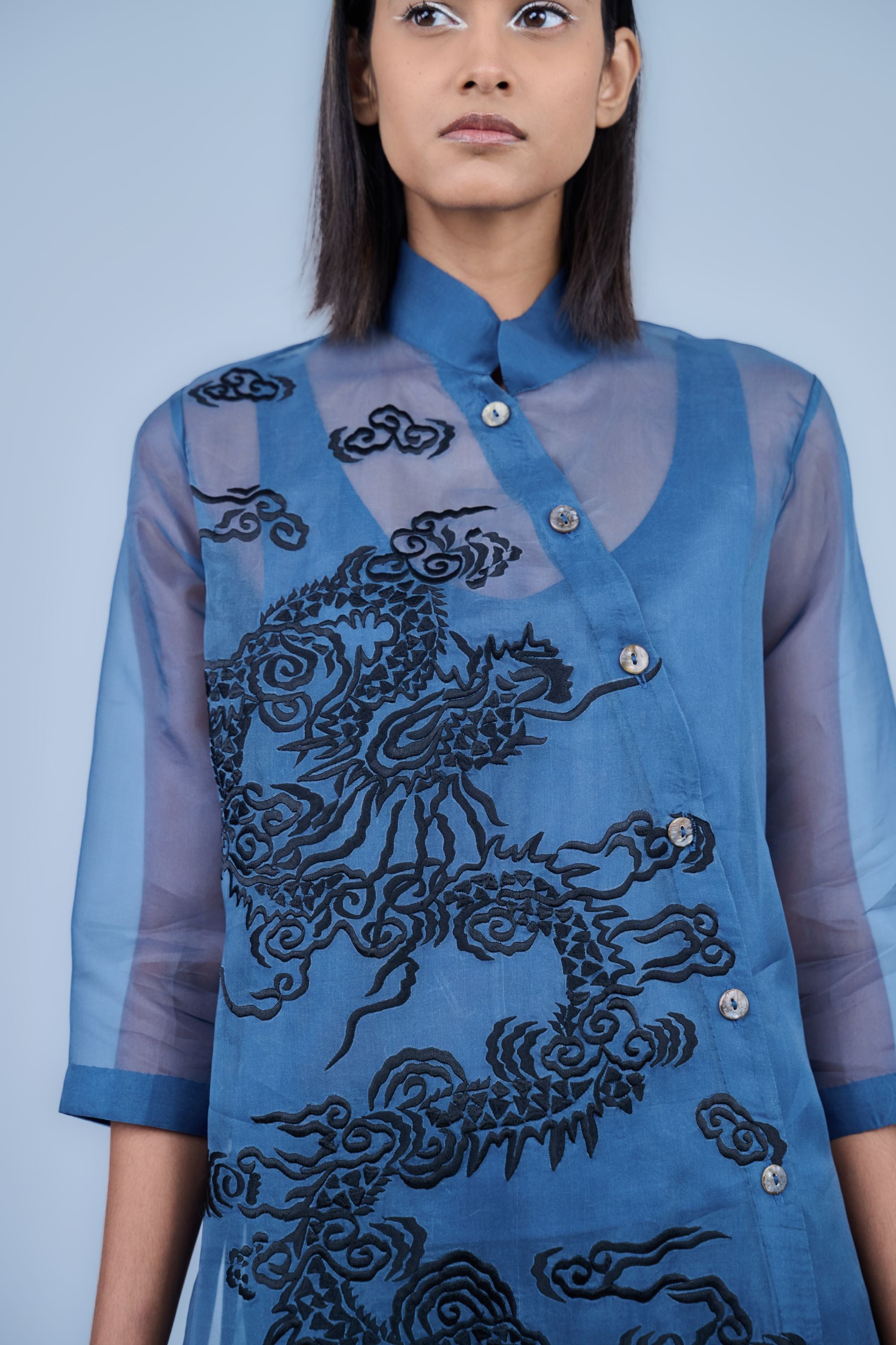 Space Blk Silk Organza Kurta