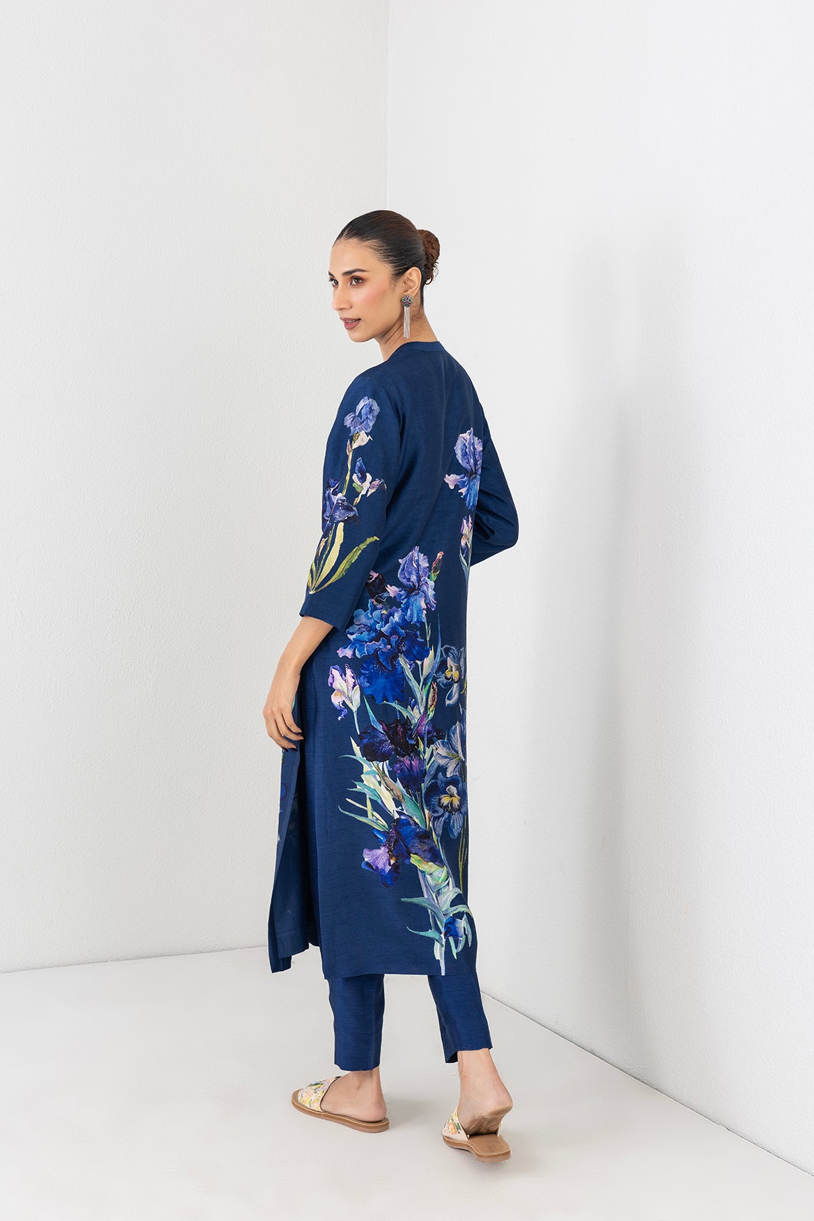 Blue Lagoon Dupion Floral Buta Printed Tunic