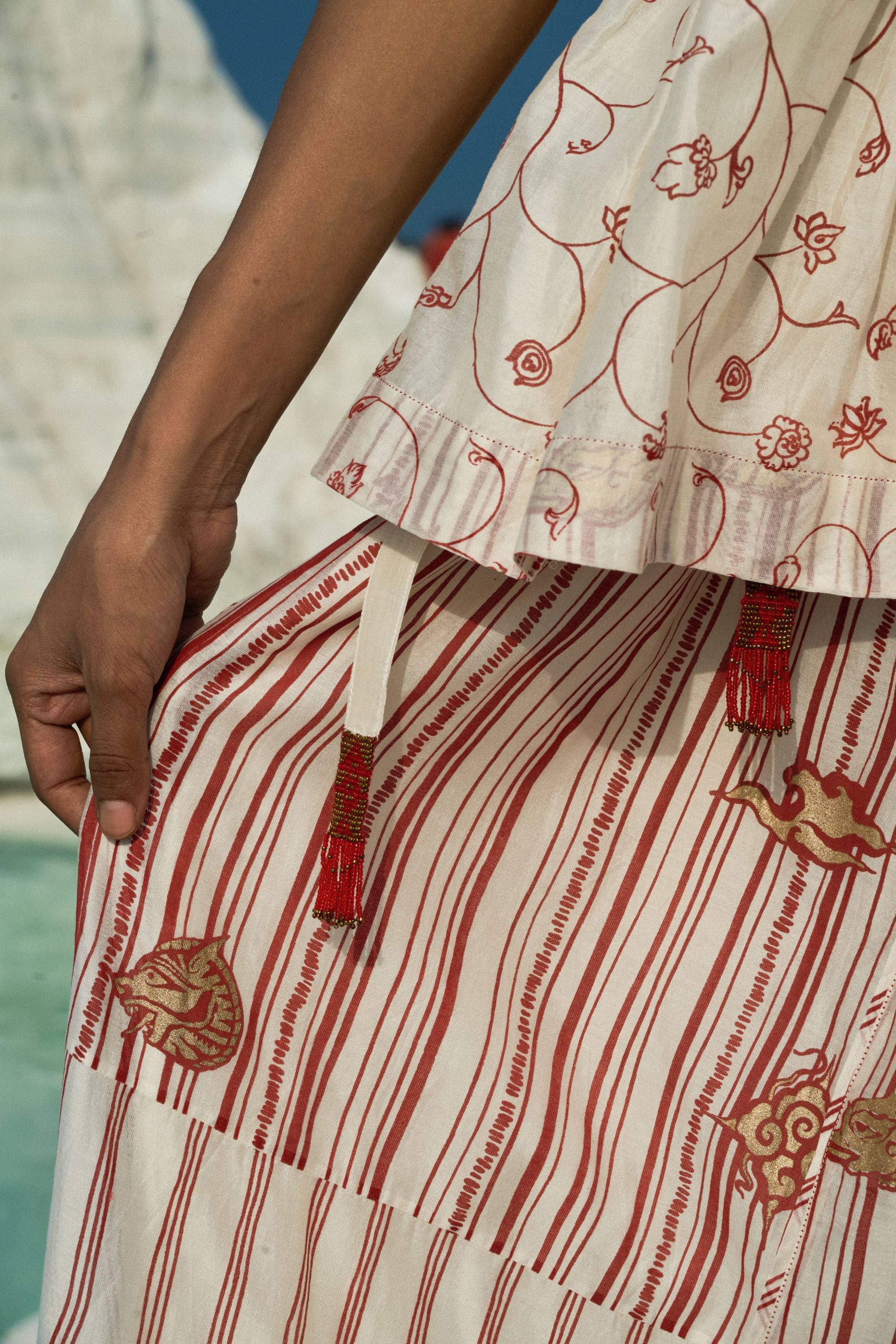 ⁠Htami Drawstring Panelled Skirt