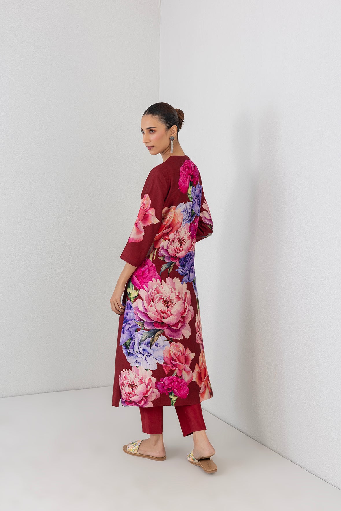 Scarlet Red Dupion Floral Printed Tunic