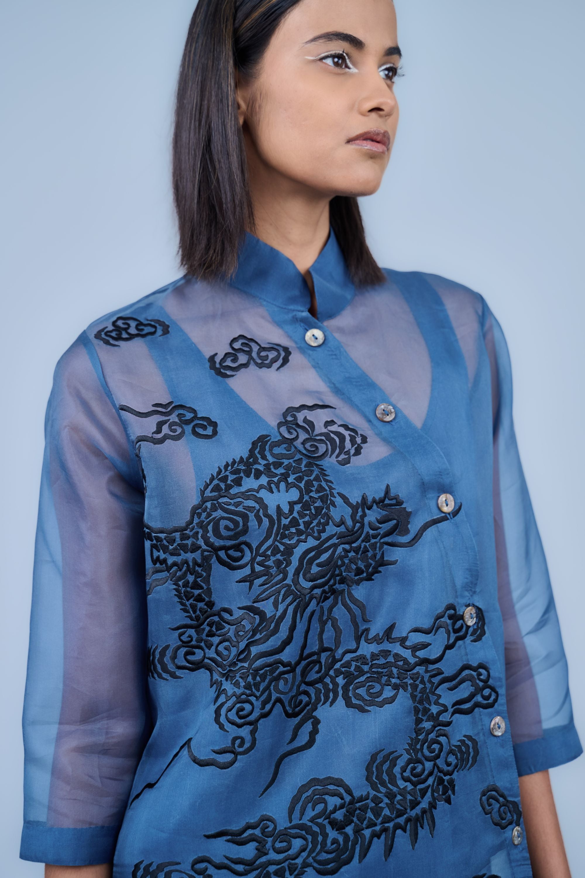 Space Blk Silk Organza Kurta