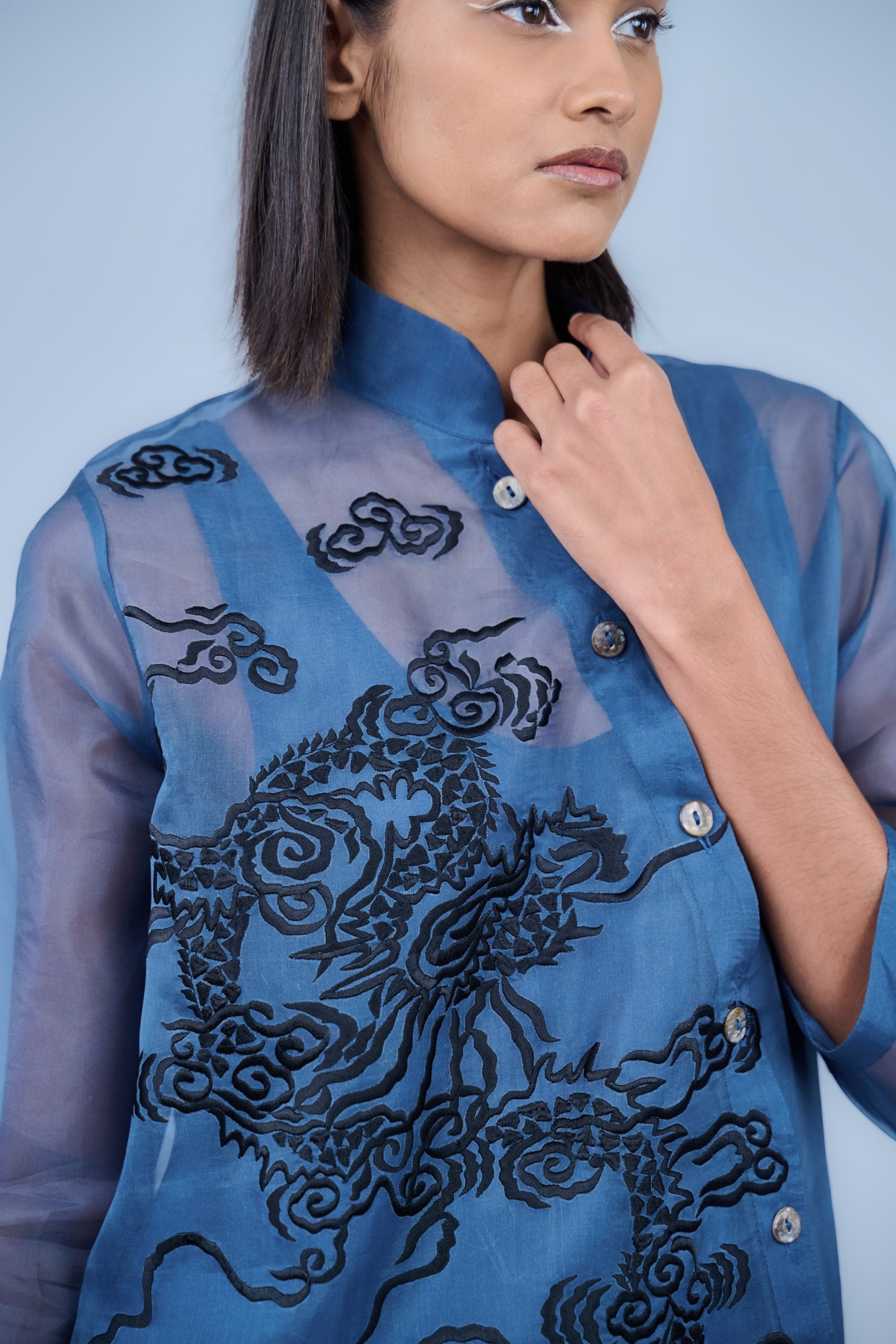 Space Blk Silk Organza Kurta