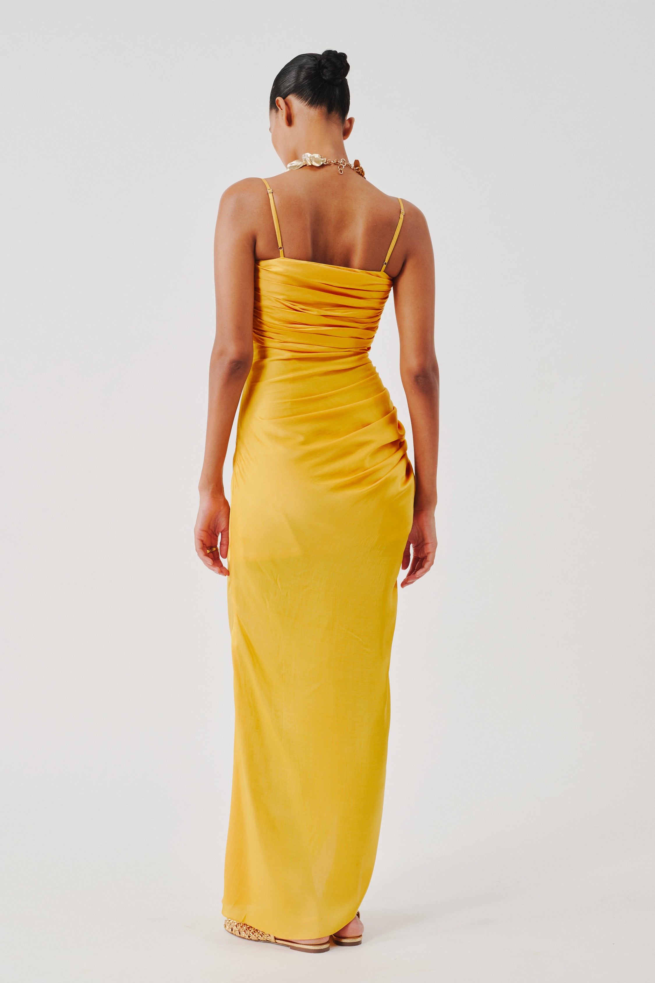 Sunny Yellow Spaghetti Drape Dress