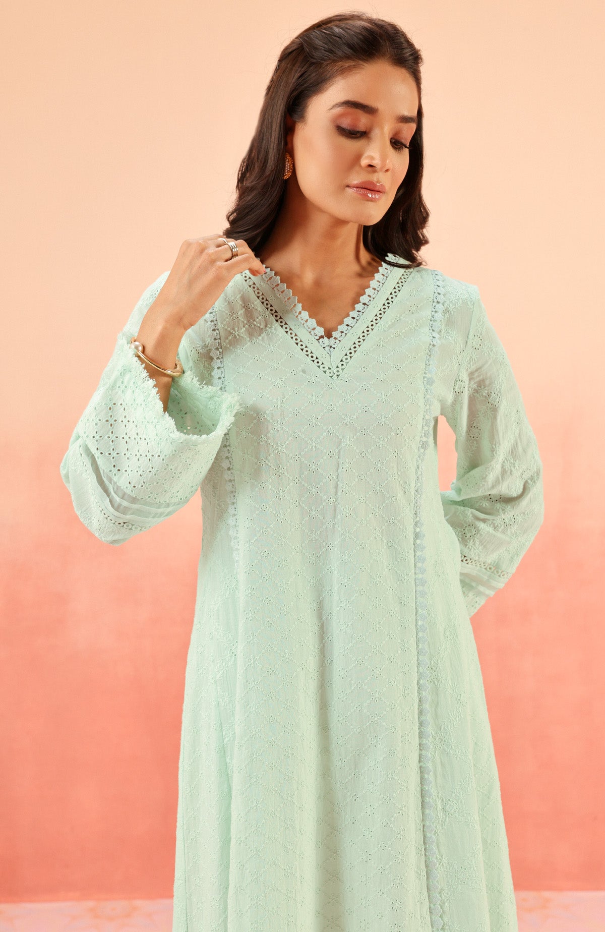 MIRA BLUE SCHIFFLI KURTA SET