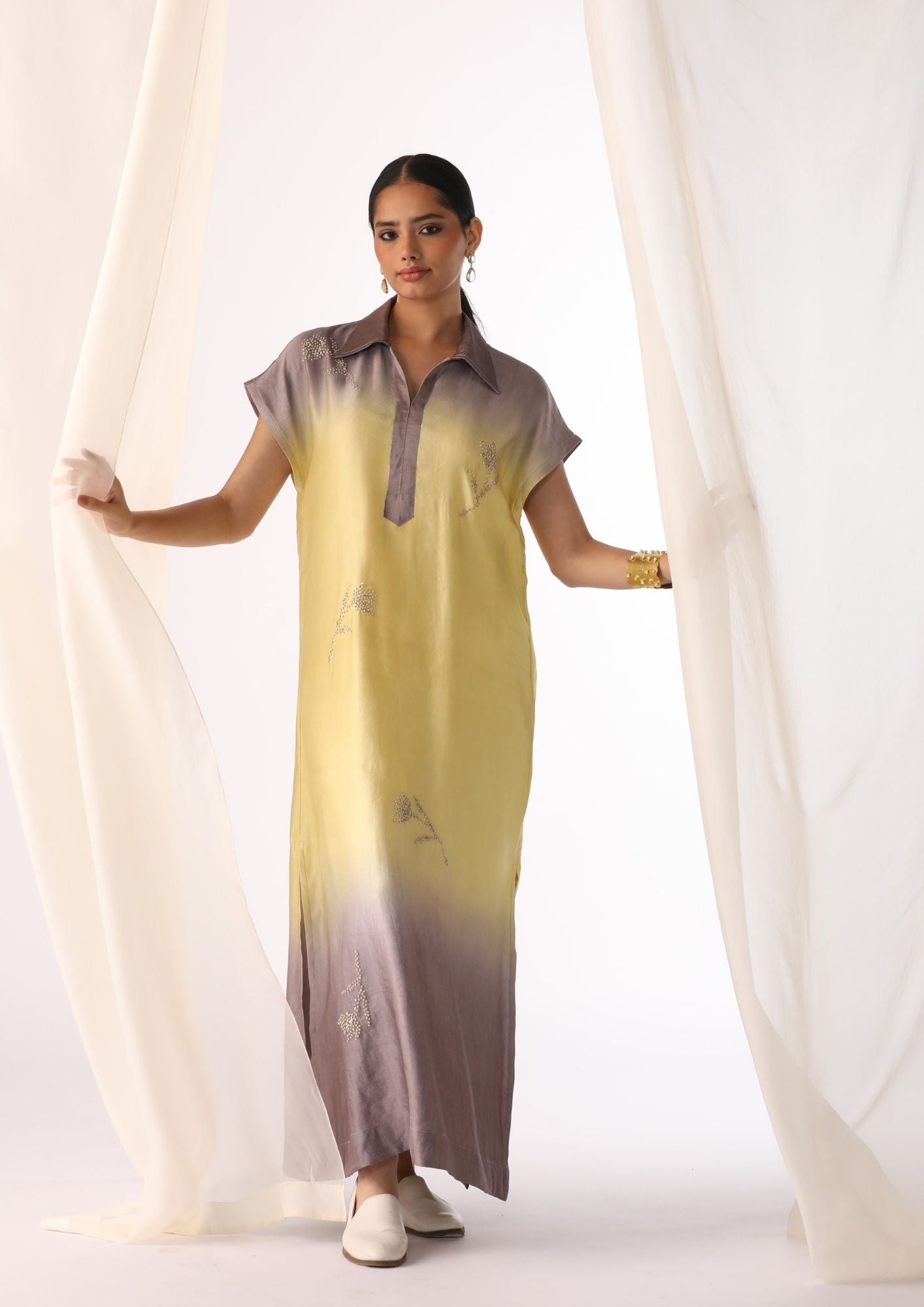 Linen Satin Pastels Ombre Hand Embroidered Tunic