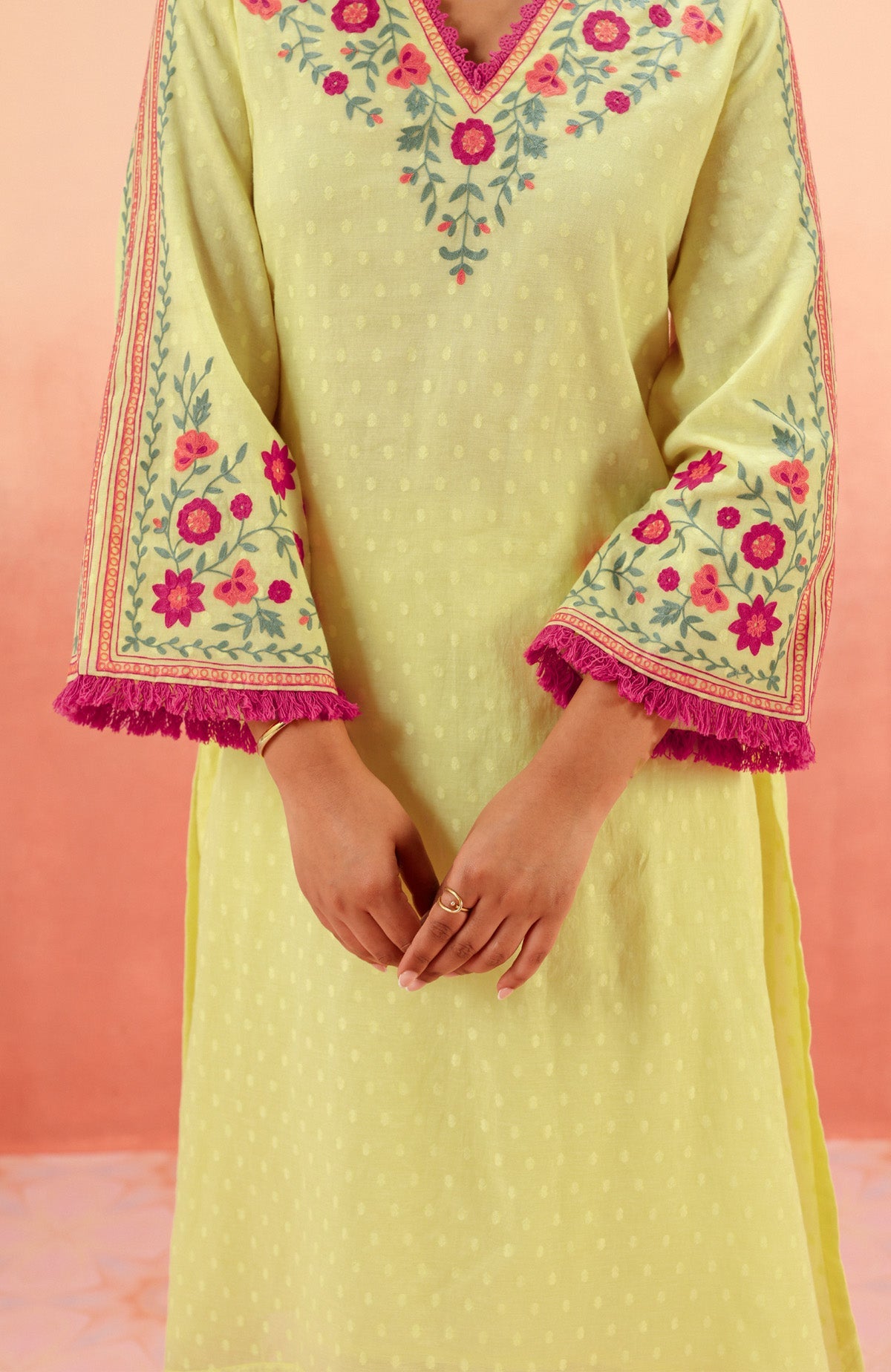 RESHM LIME JACQUARD EMBROIDERED KURTA SET
