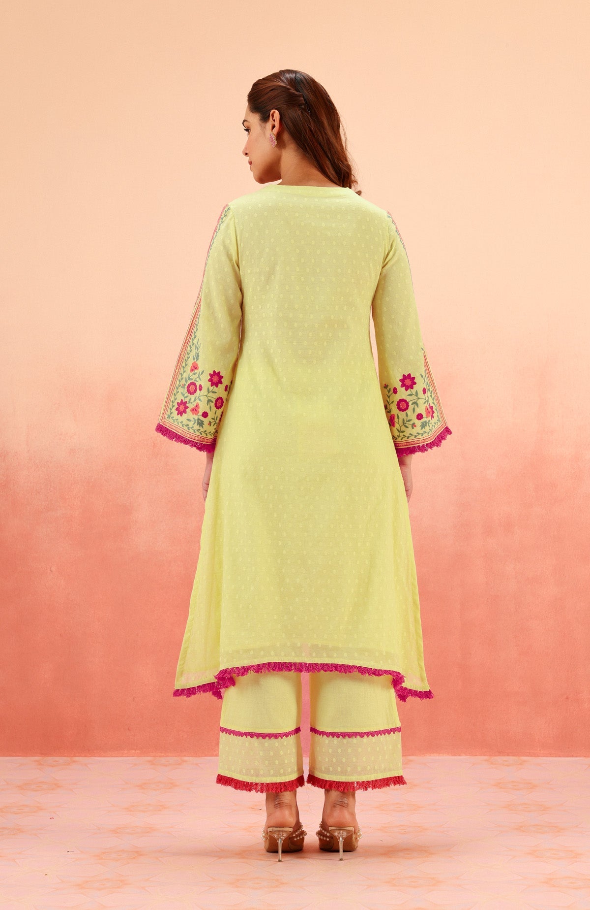 RESHM LIME JACQUARD EMBROIDERED KURTA SET