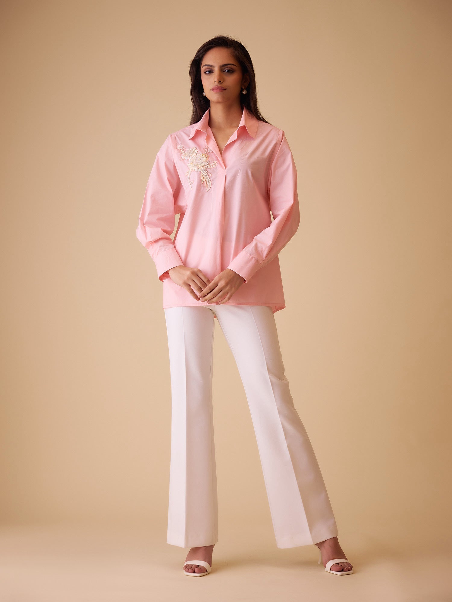 Nisha Pink classic hand embroidered shirt