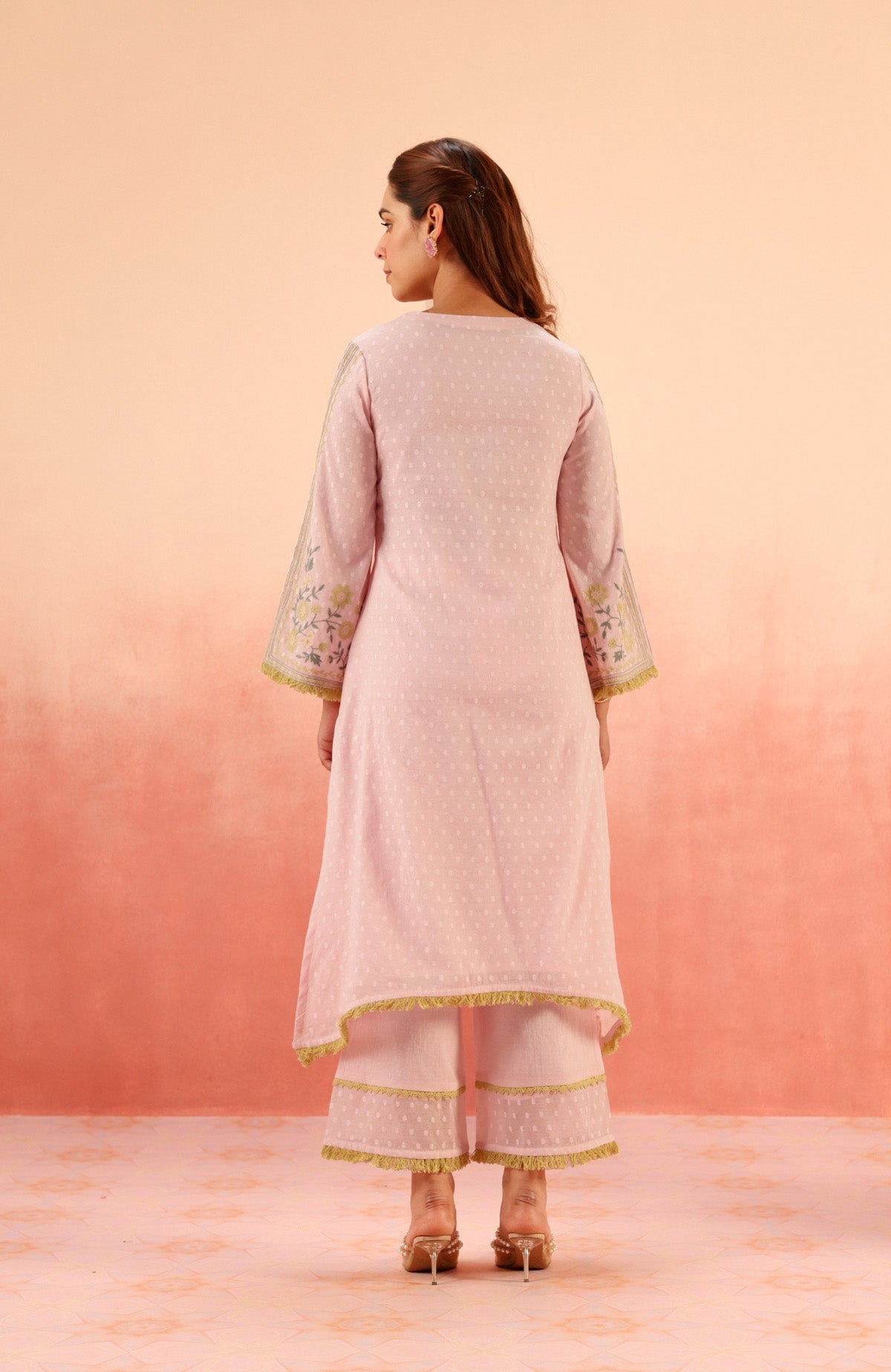 RESHM LILAC JACQUARD EMBROIDERED KURTA SET