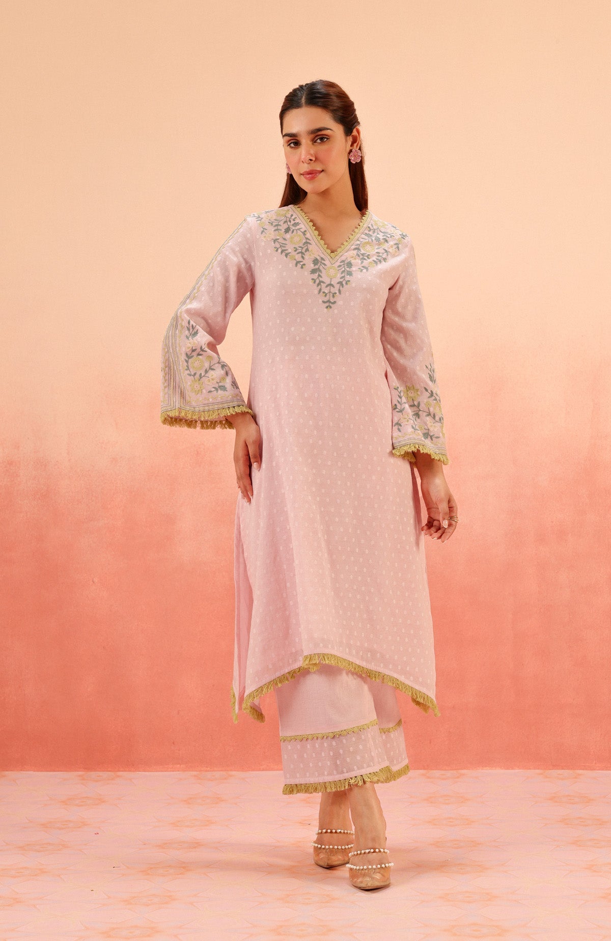 RESHM LILAC JACQUARD EMBROIDERED KURTA SET