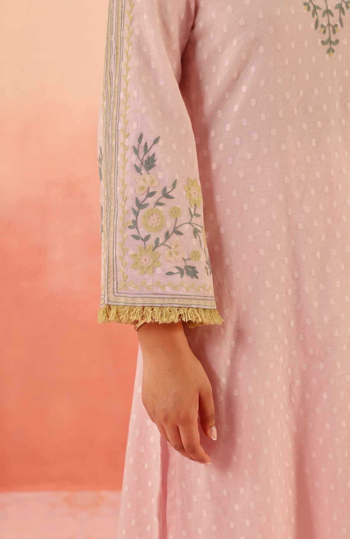 RESHM LILAC JACQUARD EMBROIDERED KURTA SET