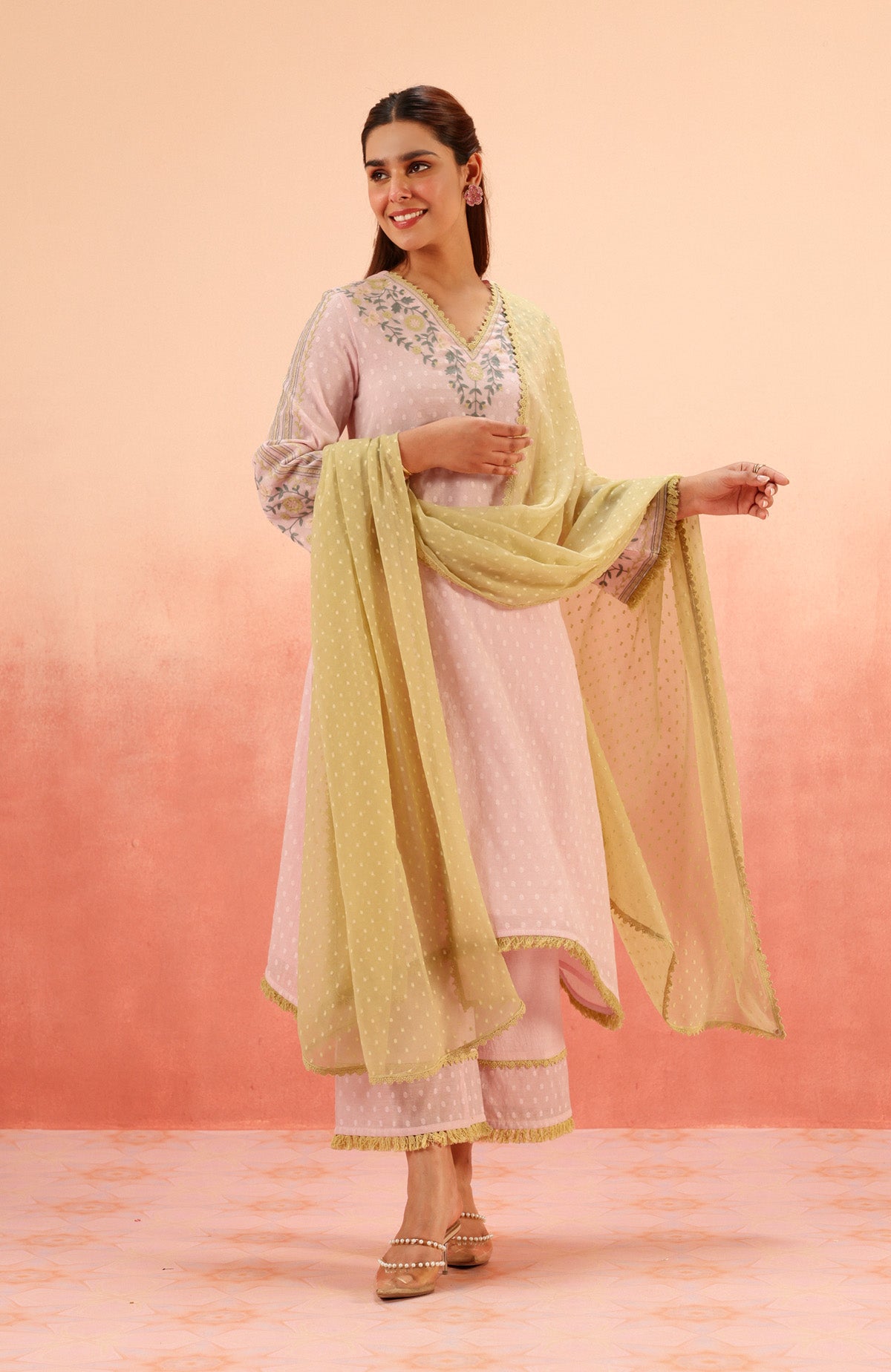 RESHM LILAC JACQUARD EMBROIDERED KURTA SET