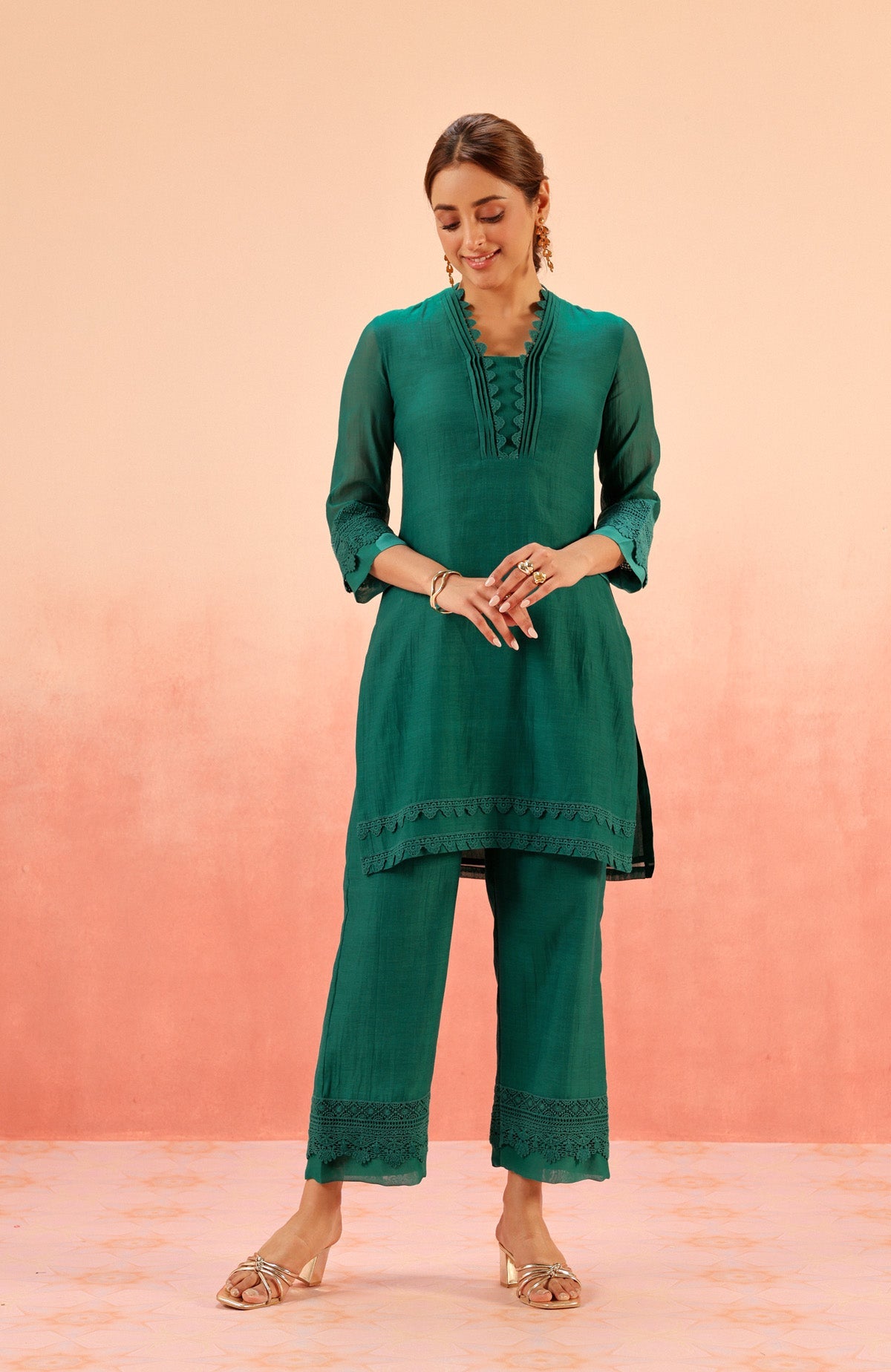 MAYA GREEN COTTON SILK CHANDERI KURTA SET