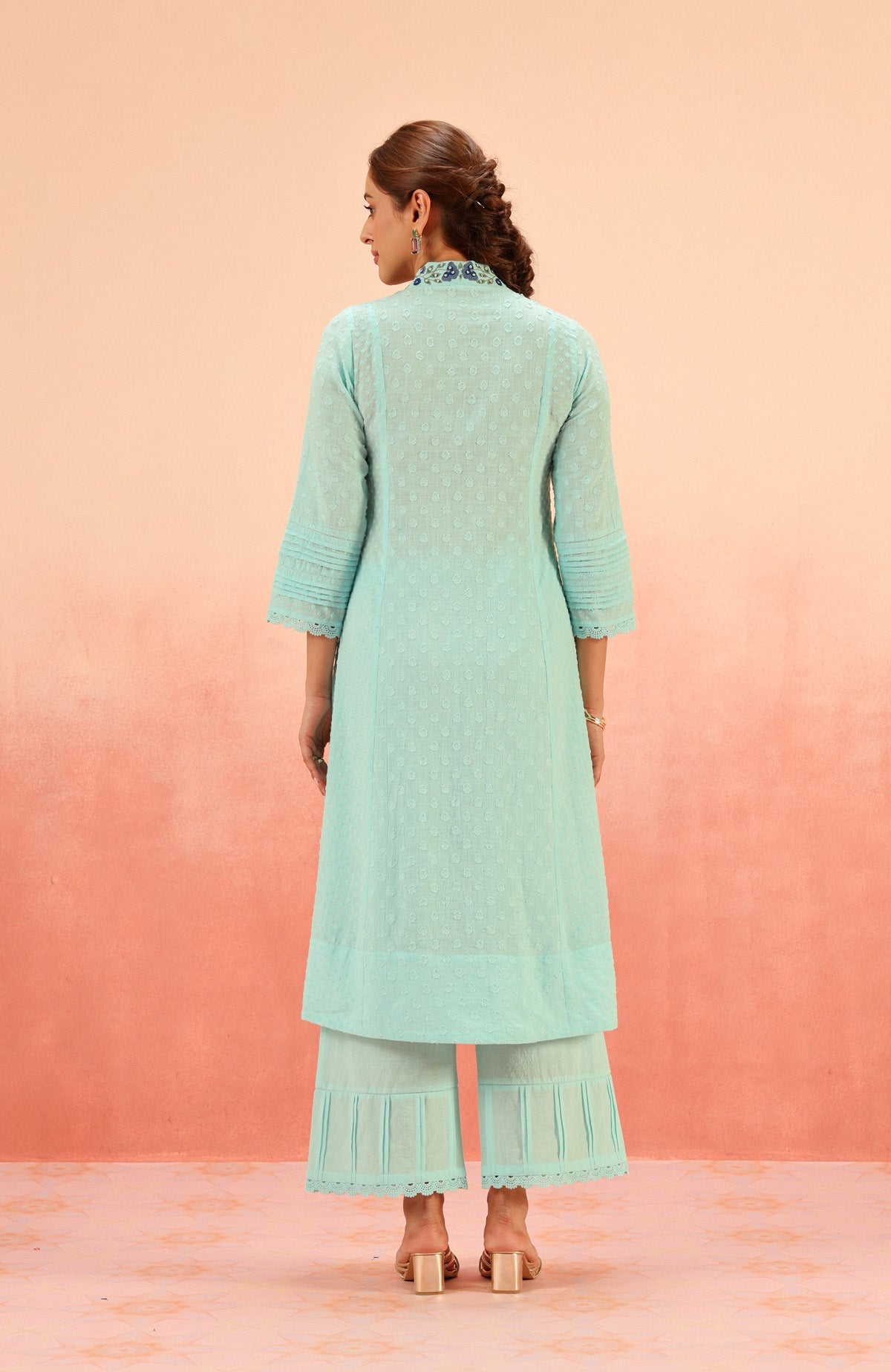 SUMANA BLUE COTTON SLUB JACQUARD HANDCRAFTED KURTA SET