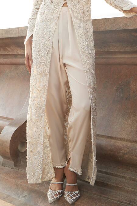 Zenaia Ivory Floral Embellished Jacket Set