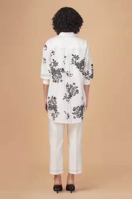 Ivory Black Print Yuri Floral Shirt and Pant Set