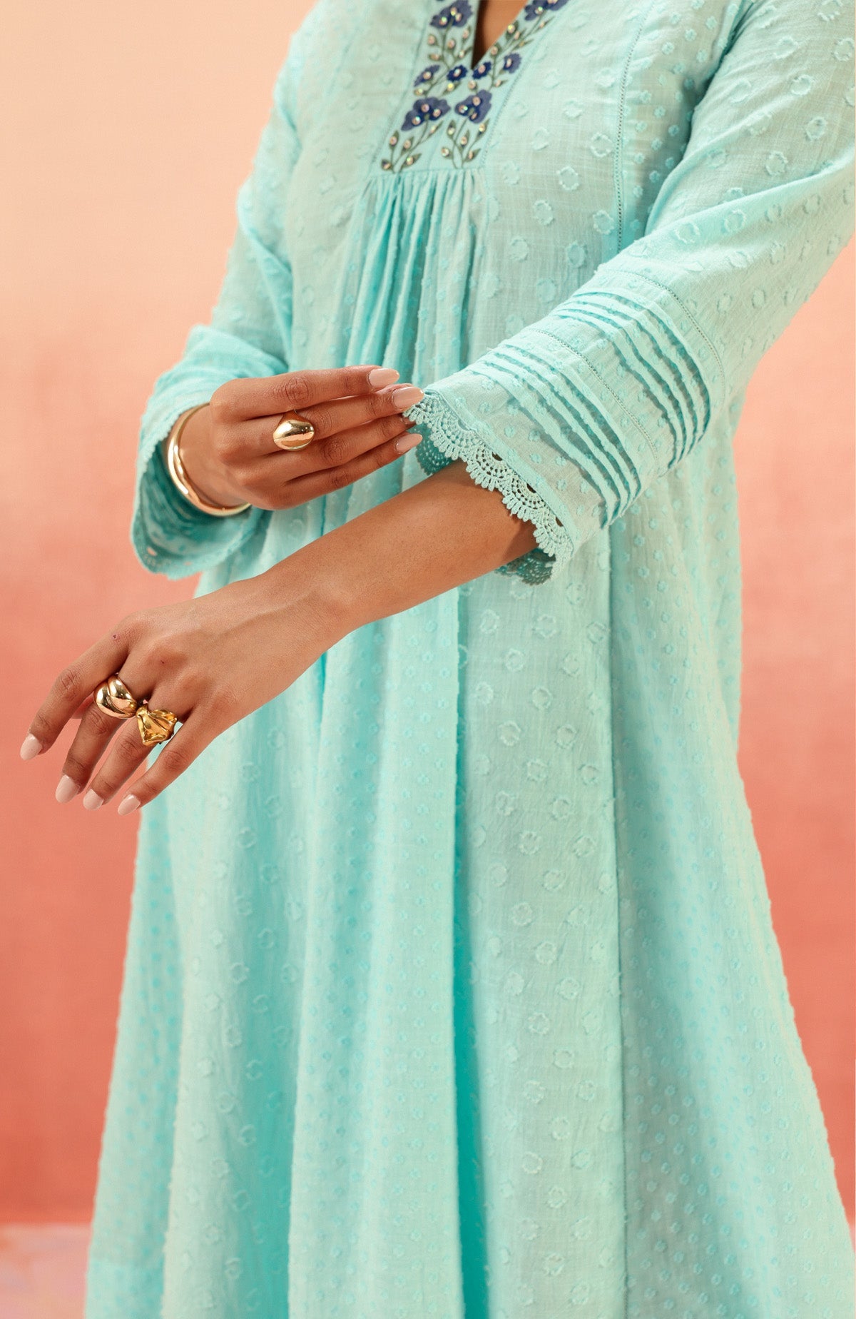 SUMANA BLUE COTTON SLUB JACQUARD HANDCRAFTED KURTA SET