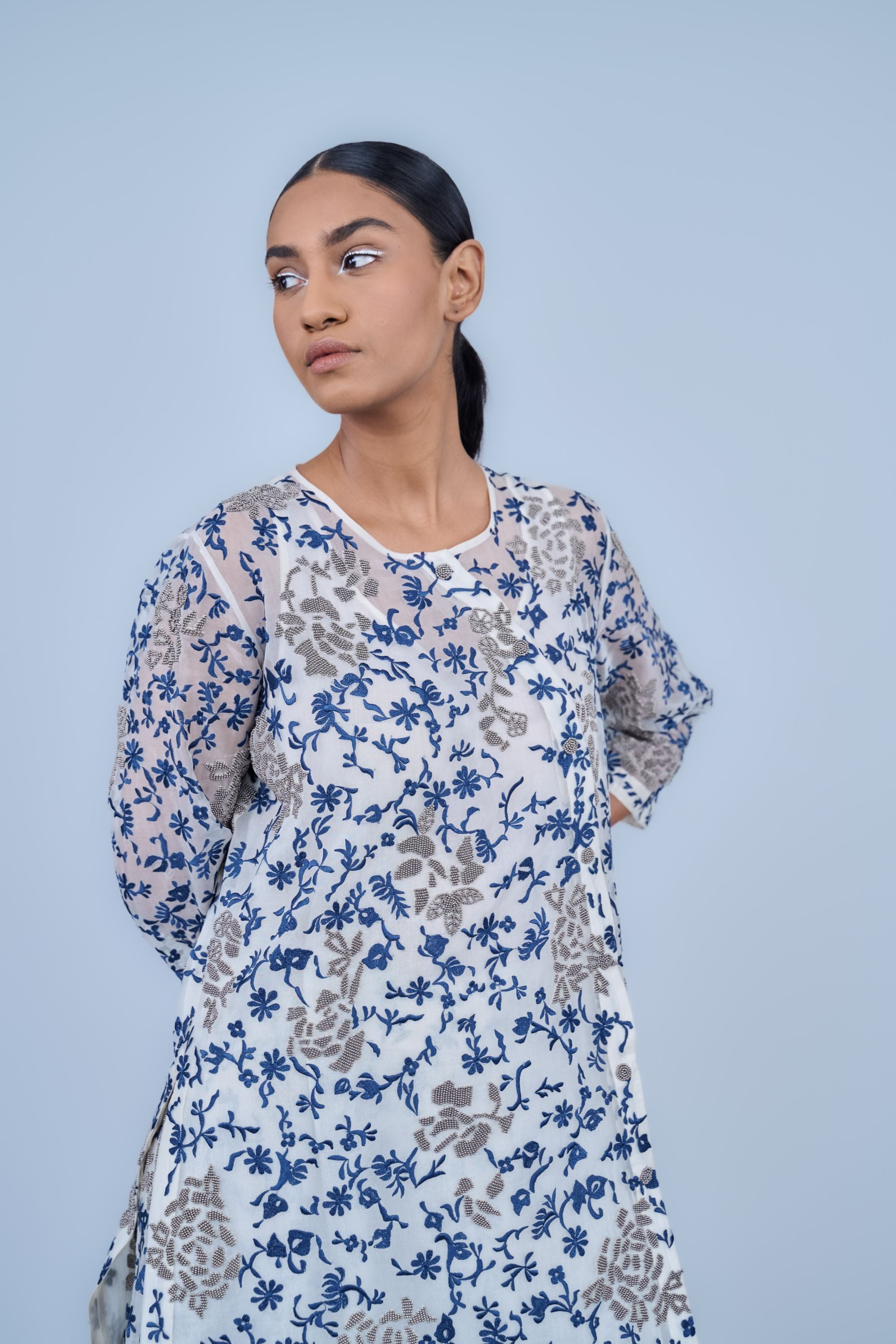 Ecru Spc Slv Silk Organza Kurta
