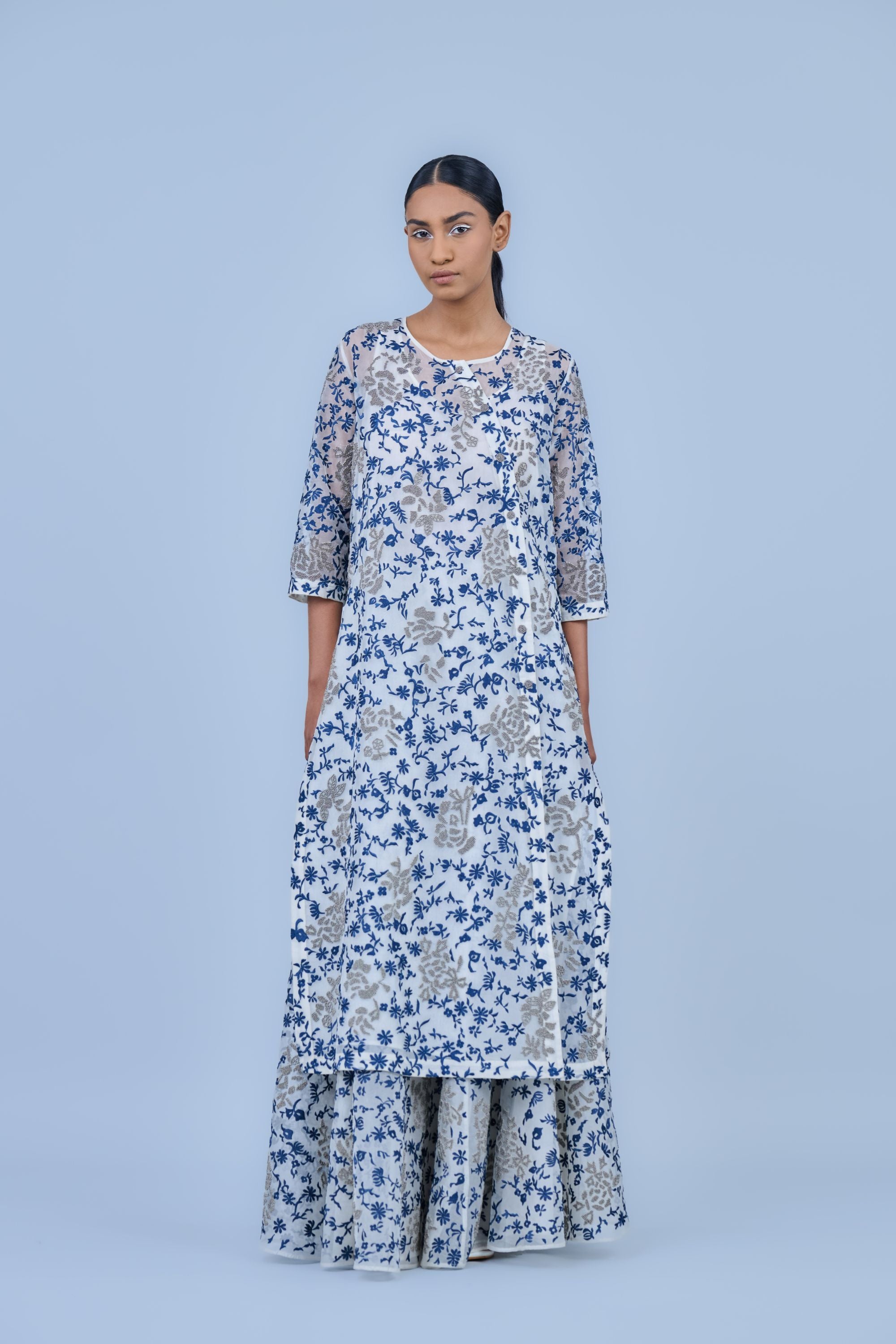 Ecru Spc Slv Silk Organza Skirt