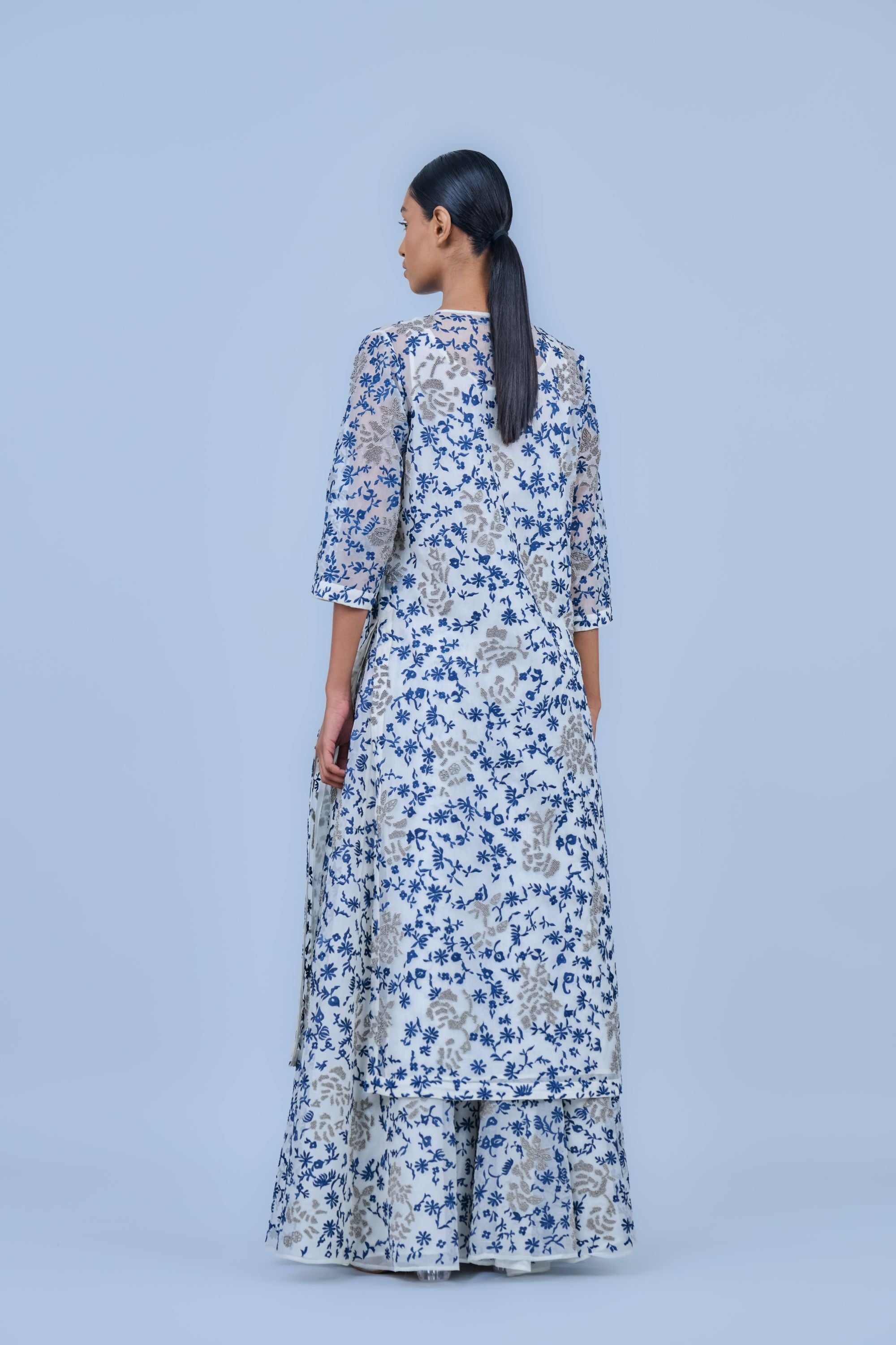 Ecru Spc Slv Silk Organza Kurta