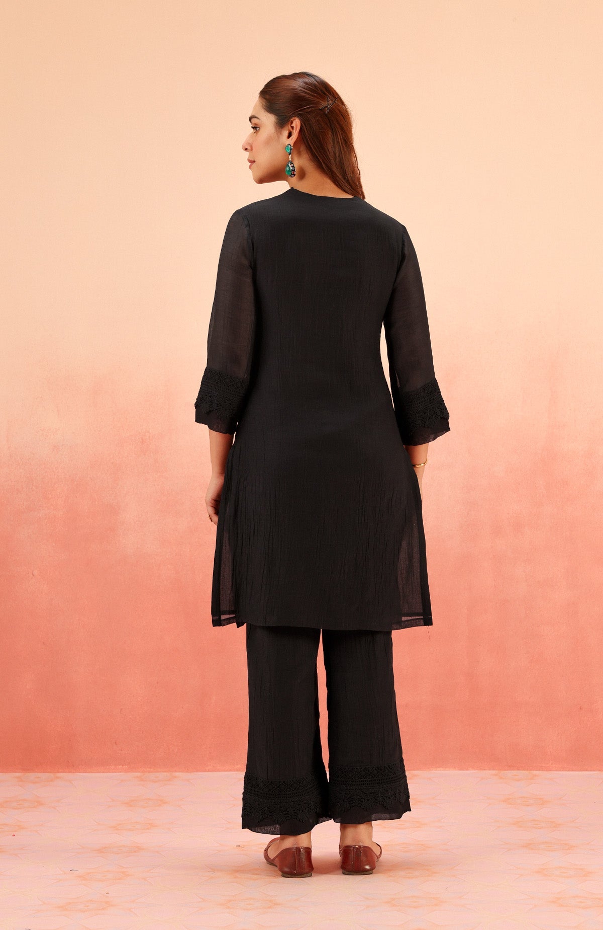 MAYA BLACK COTTON SILK CHANDERI KURTA SET