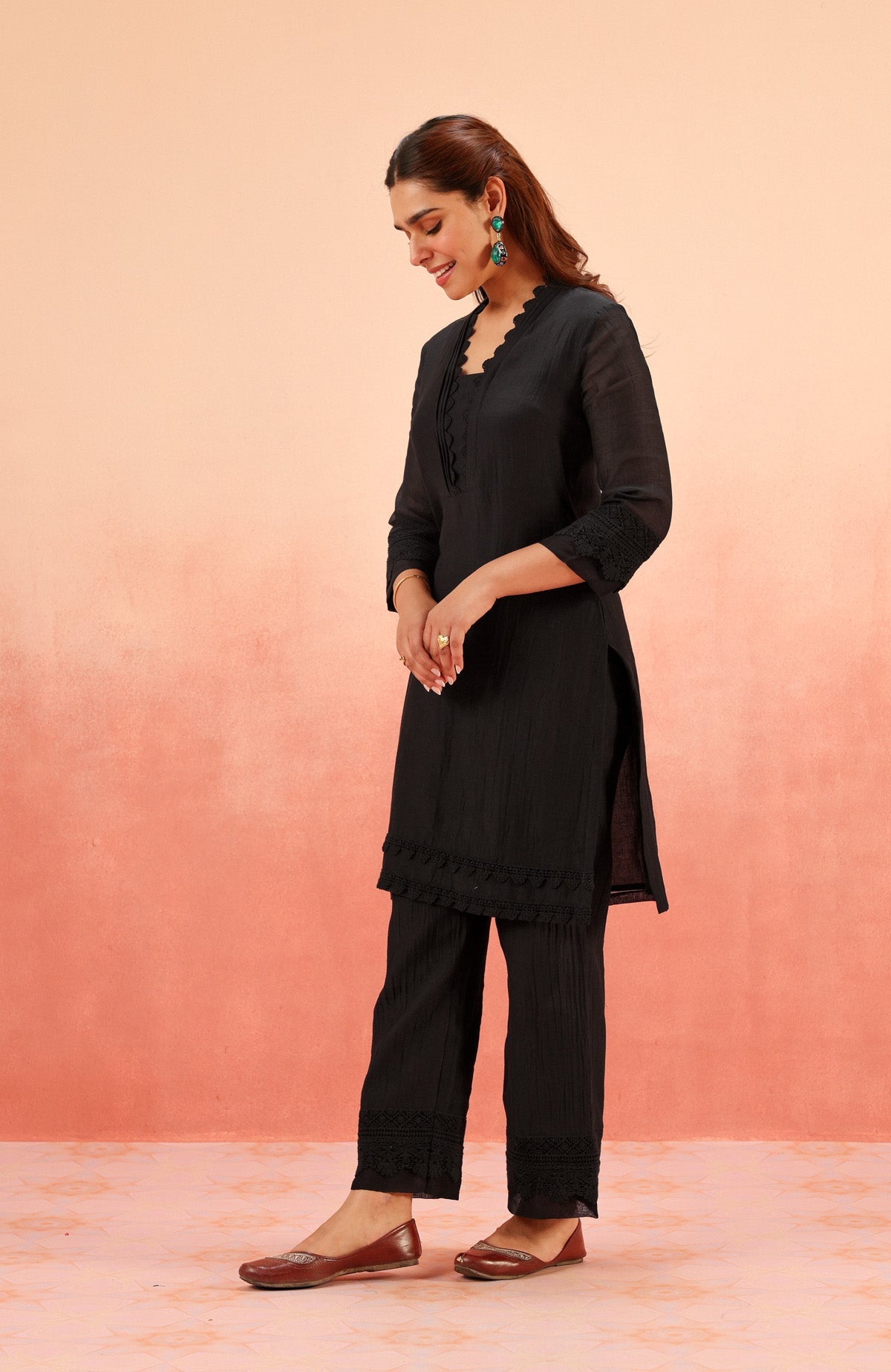 MAYA BLACK COTTON SILK CHANDERI KURTA SET