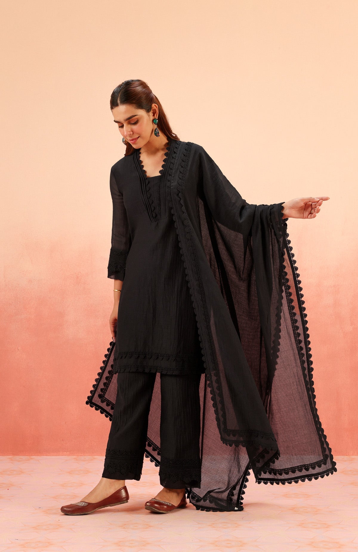 MAYA BLACK COTTON SILK CHANDERI KURTA SET