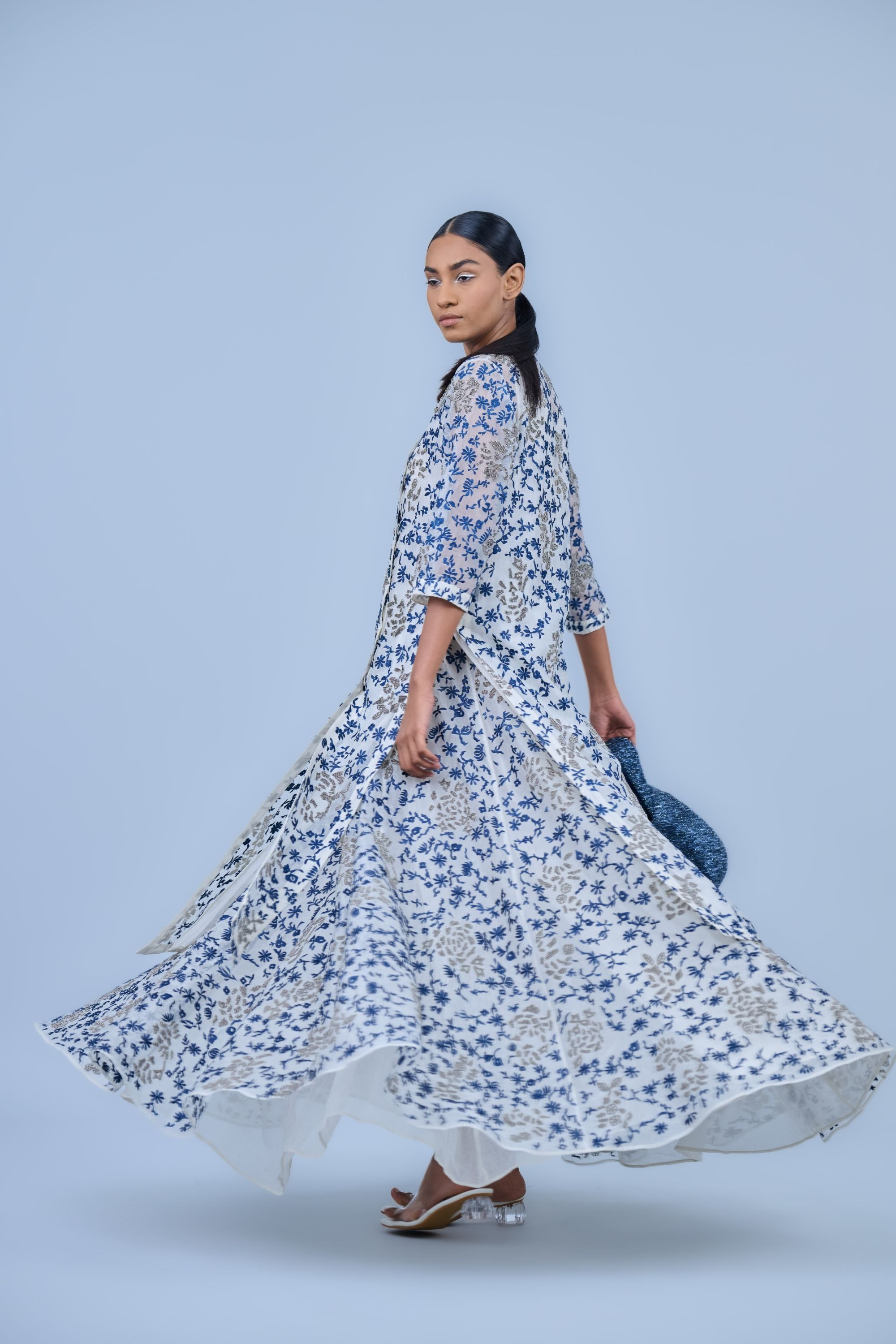 Ecru Spc Slv Silk Organza Skirt