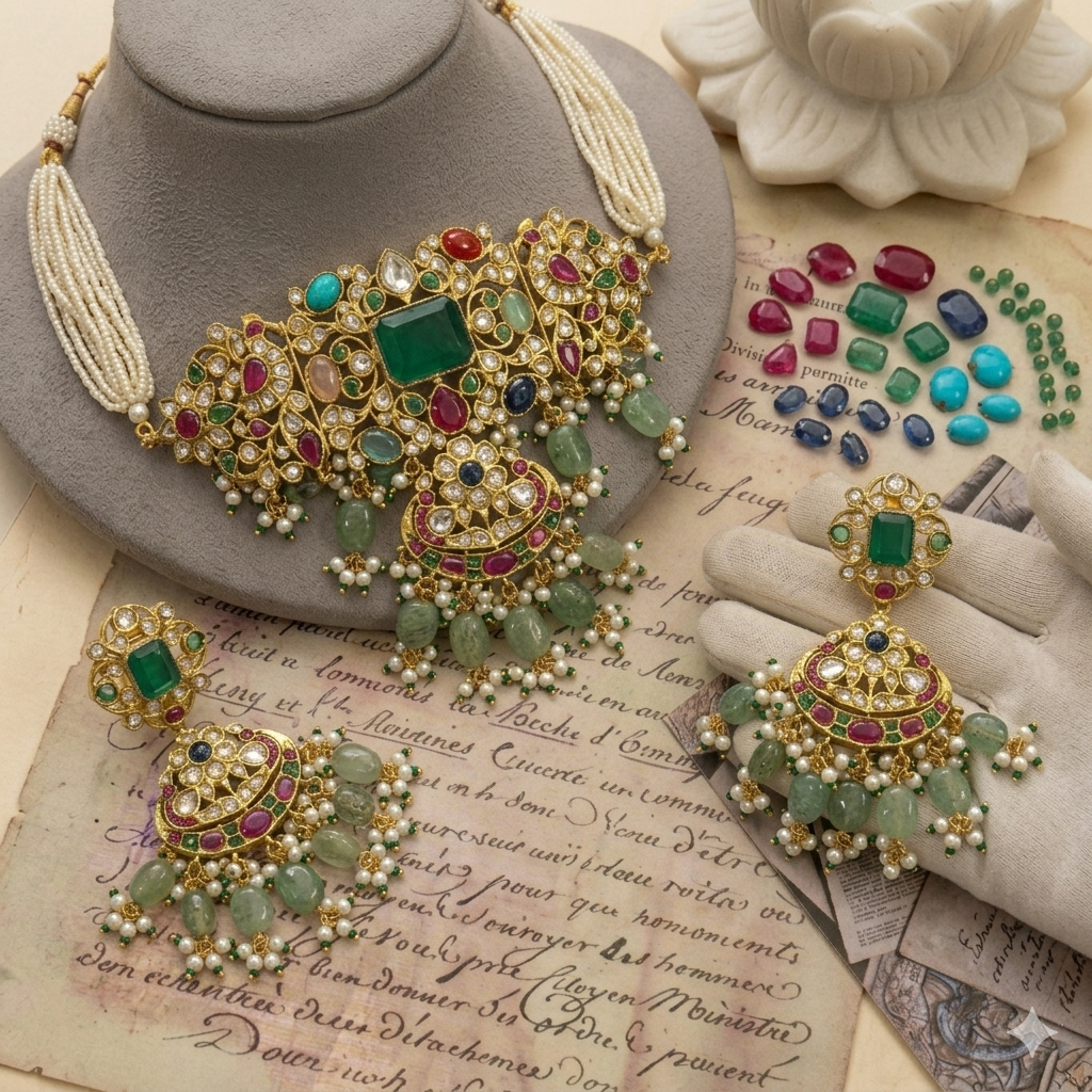 Emerald with Multi Stone Choker- Light green