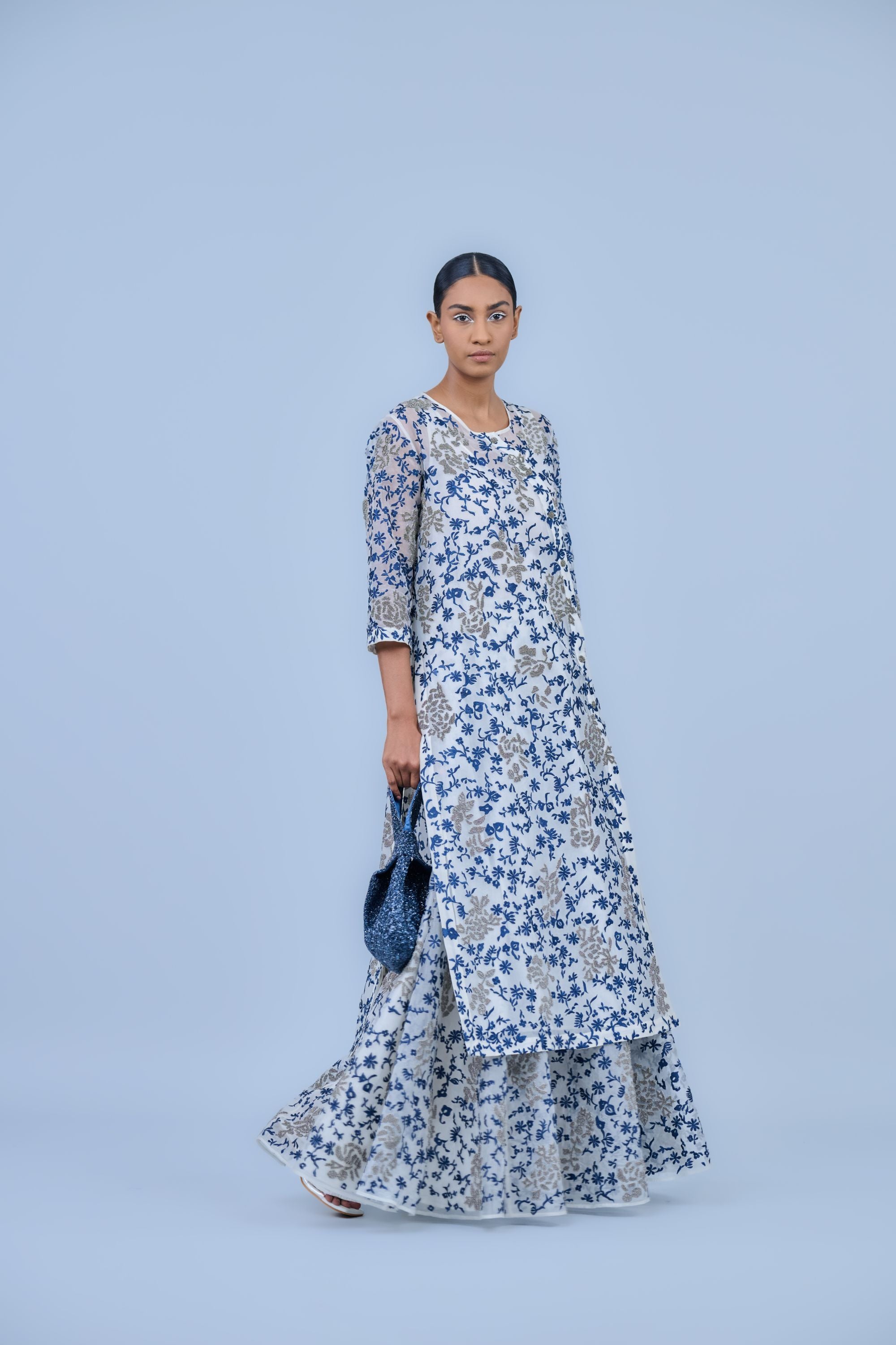 Ecru Spc Slv Silk Organza Skirt