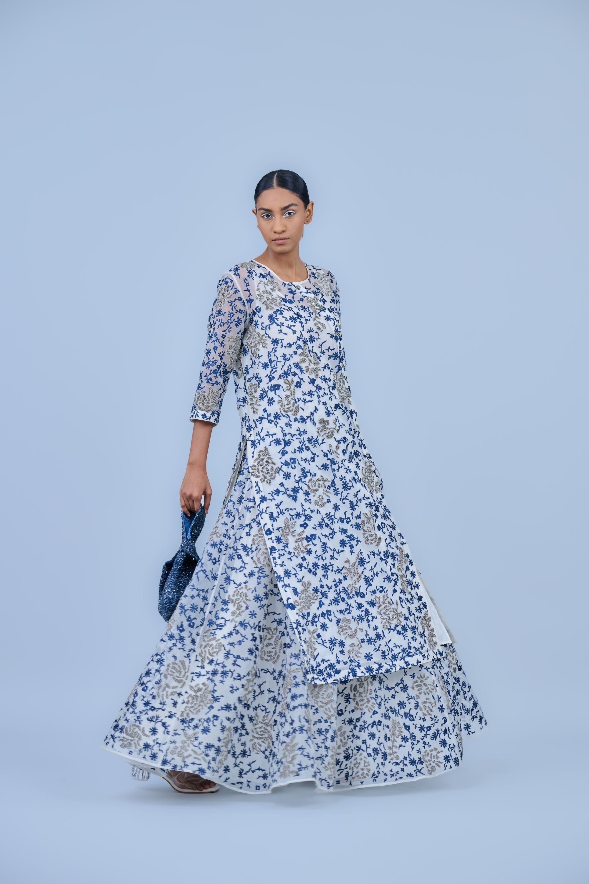 Ecru Spc Slv Silk Organza Skirt