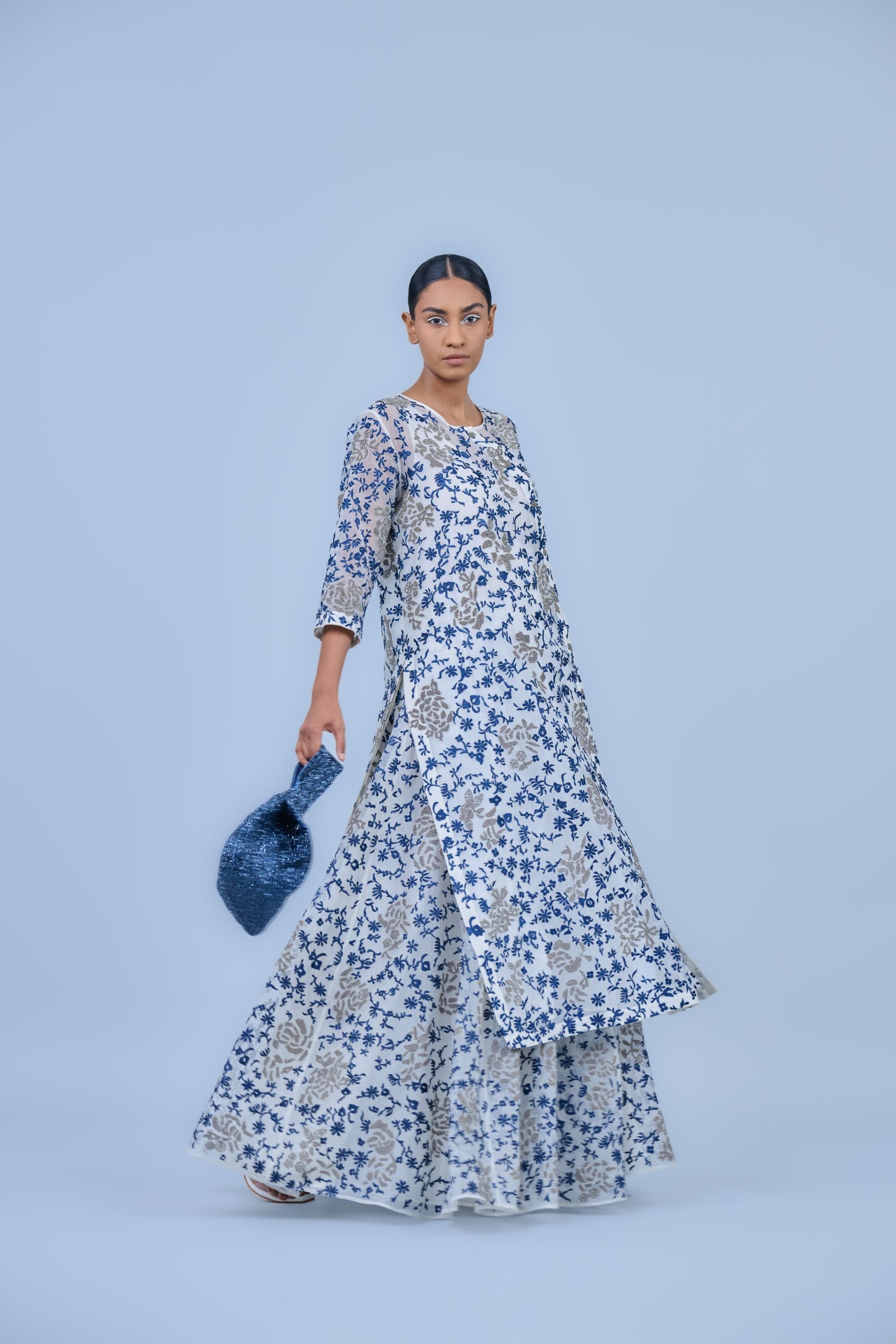 Ecru Spc Slv Silk Organza Skirt