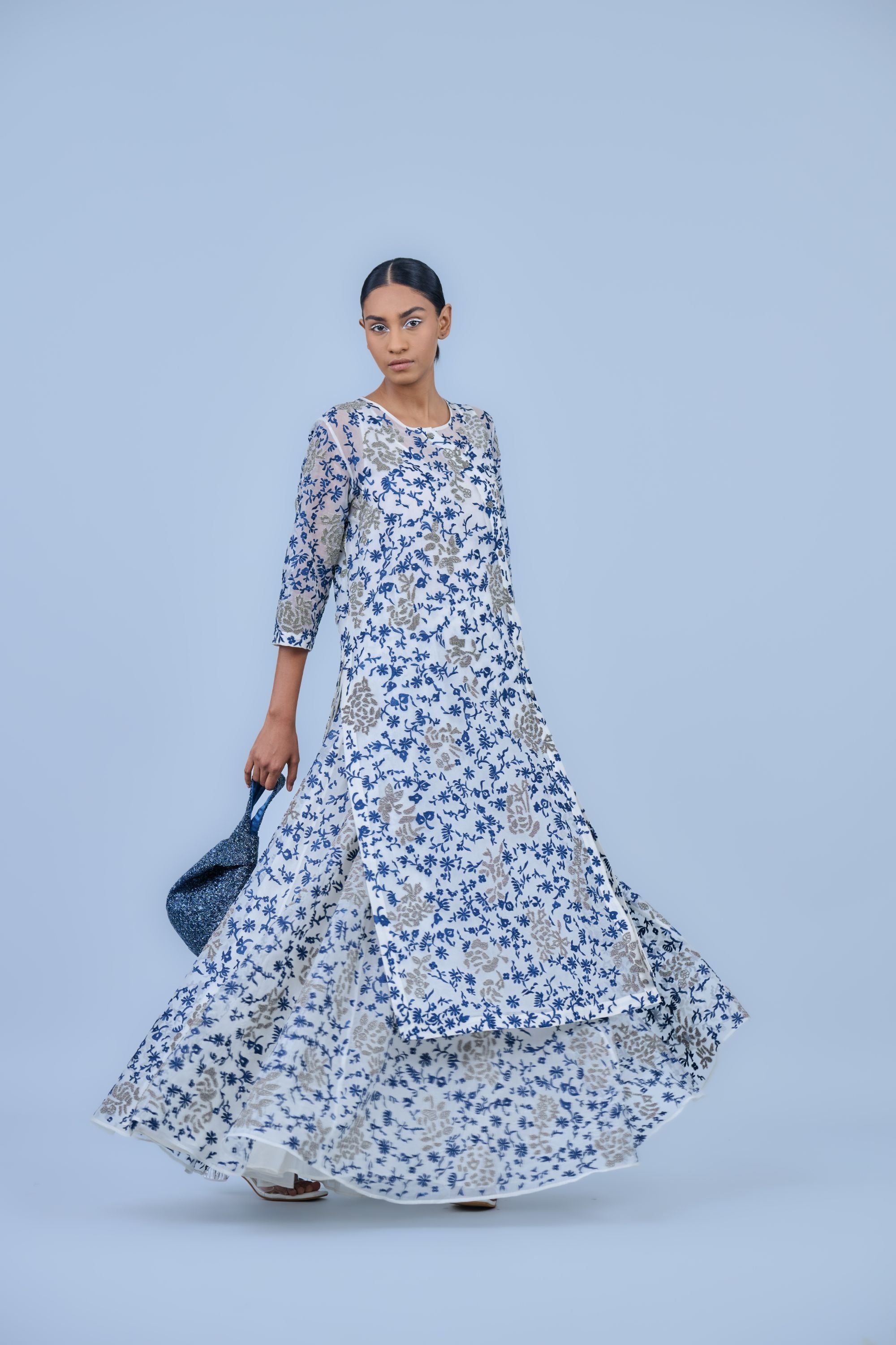 Ecru Spc Slv Silk Organza Skirt