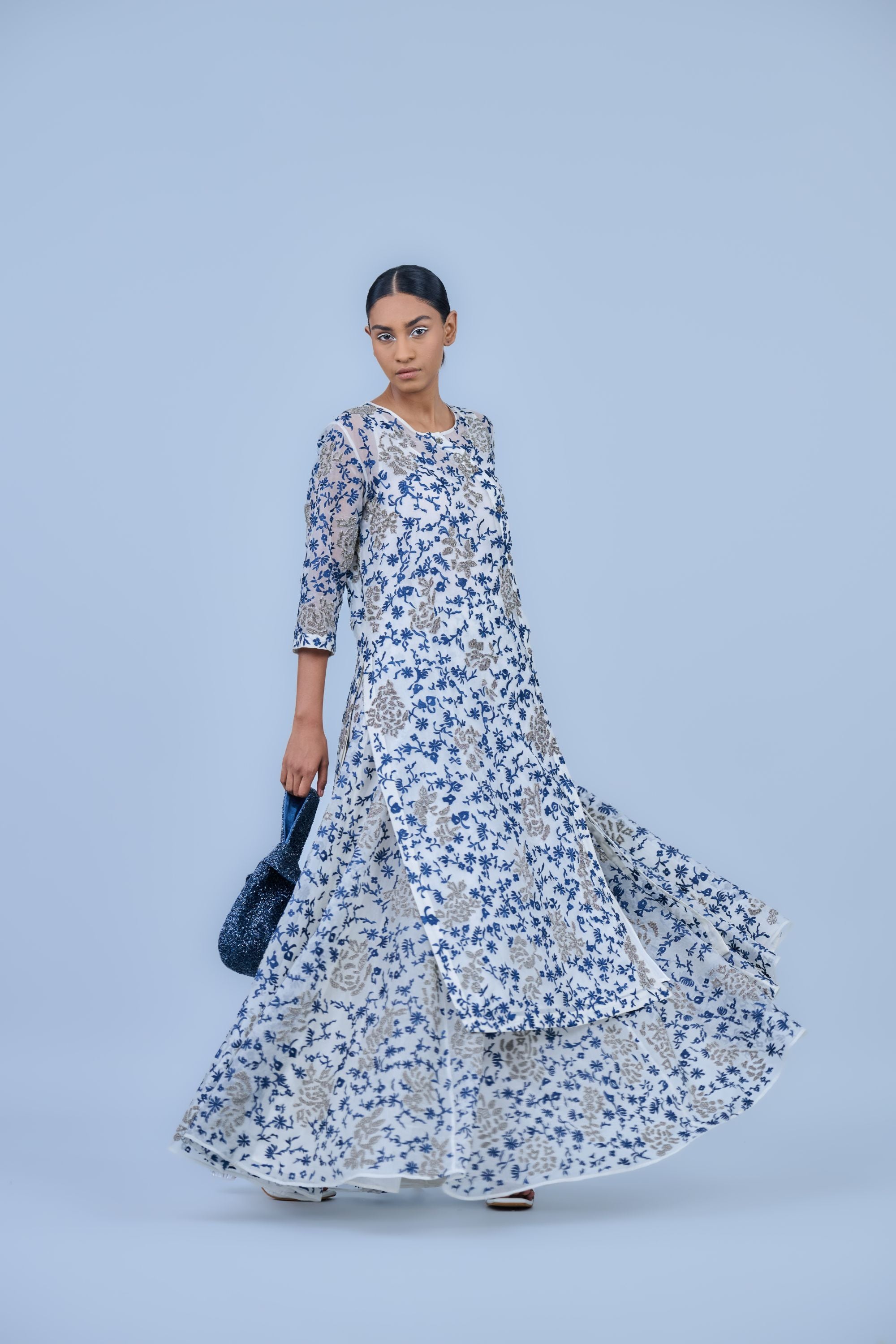 Ecru Spc Slv Silk Organza Skirt