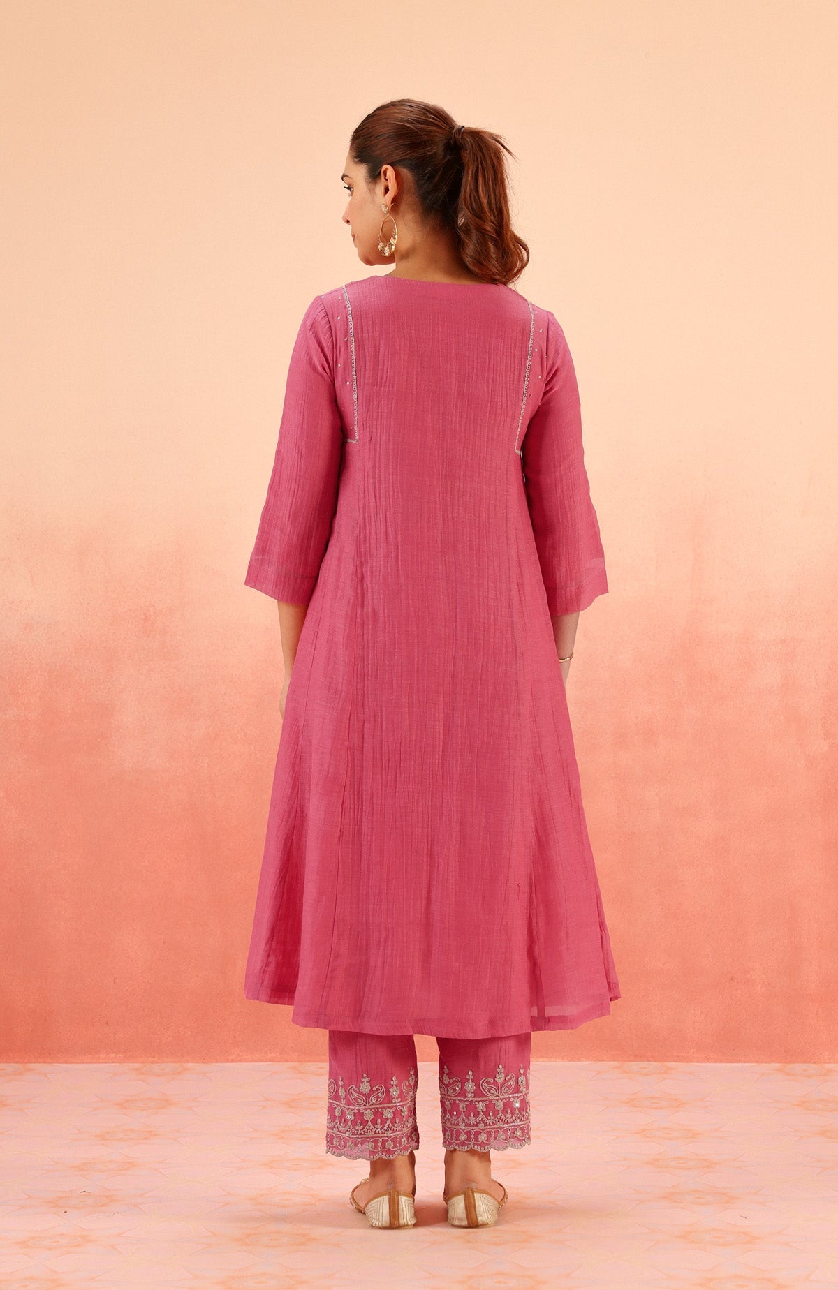 SAMIYA PINK COTTON SILK CHANDERI EMBROIDERED HANDCRAFTED KURTA SET