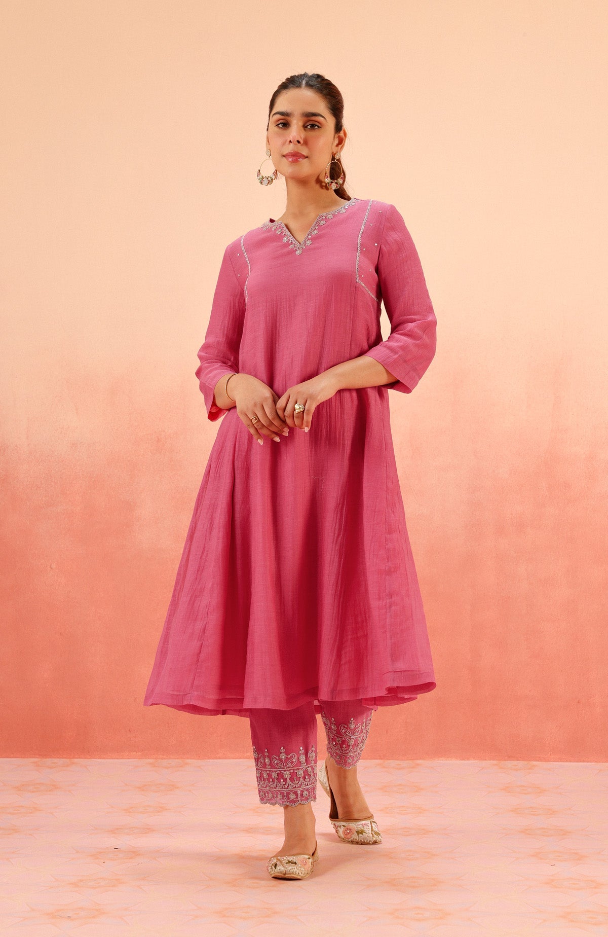 SAMIYA PINK COTTON SILK CHANDERI EMBROIDERED HANDCRAFTED KURTA SET