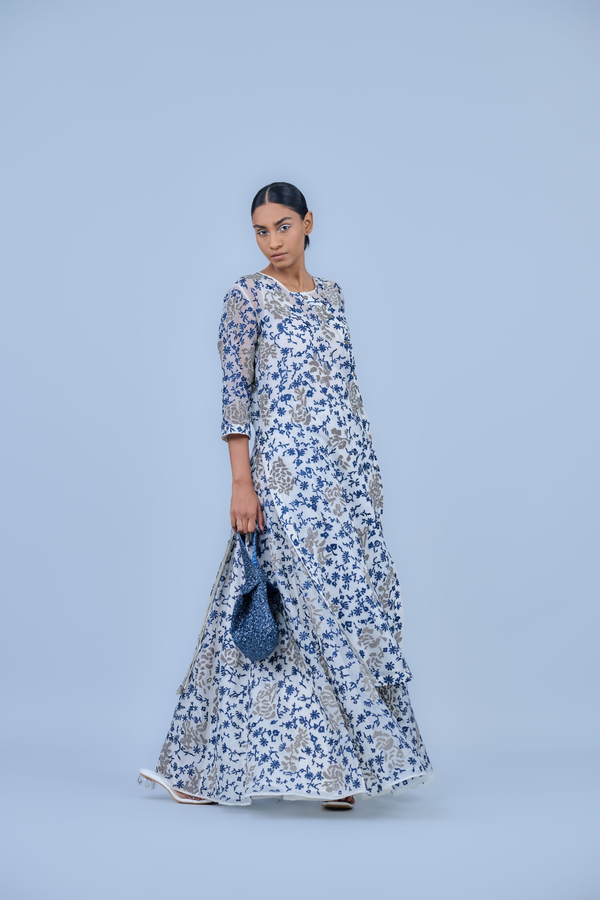 Ecru Spc Slv Silk Organza Skirt