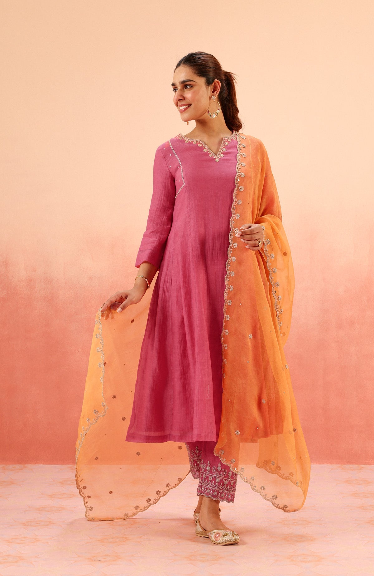 SAMIYA PINK COTTON SILK CHANDERI EMBROIDERED HANDCRAFTED KURTA SET
