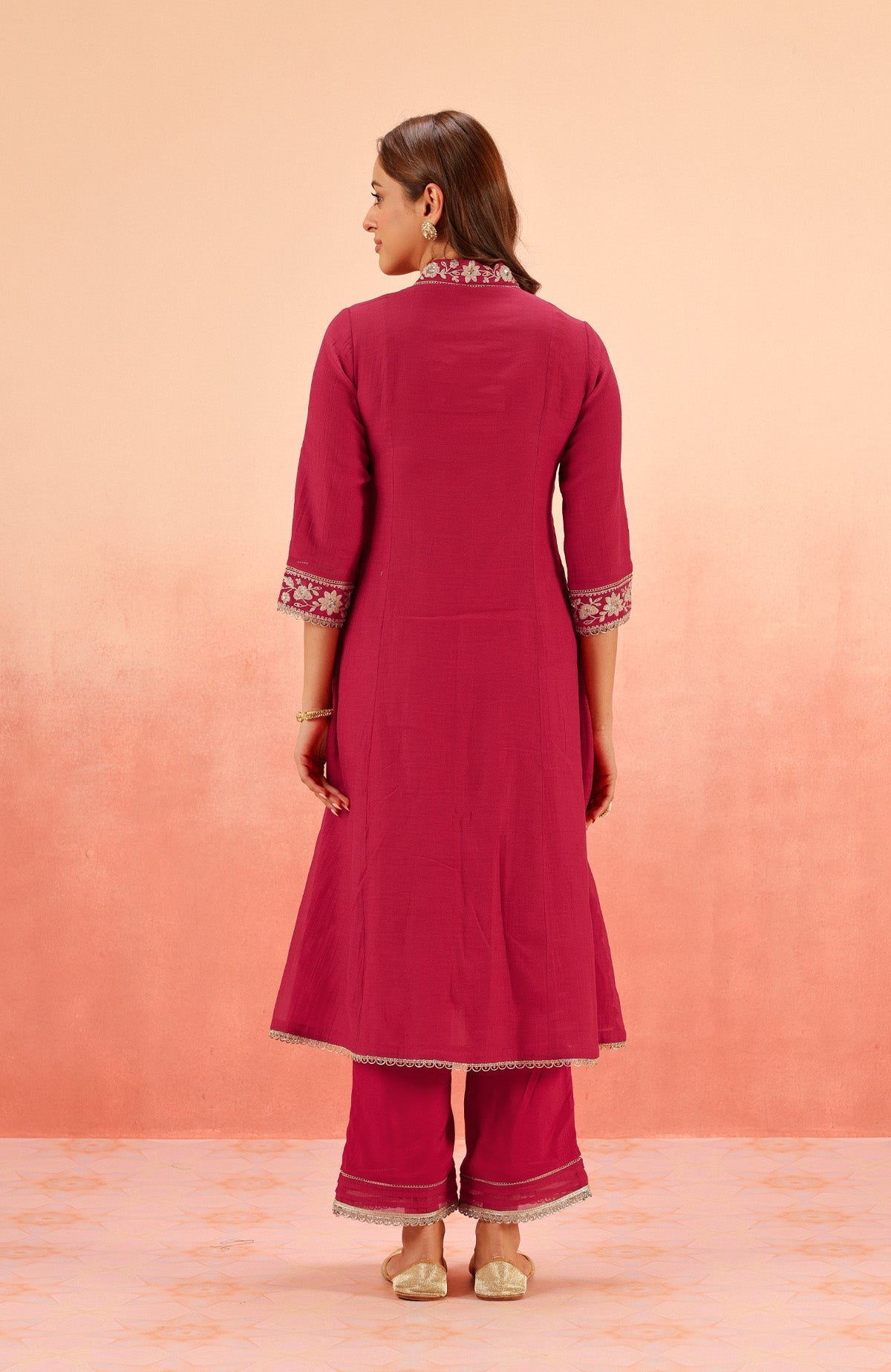 CHANDANI CRIMSON COTTON SILK EMBROIDERED HANDCRAFTED KURTA SET